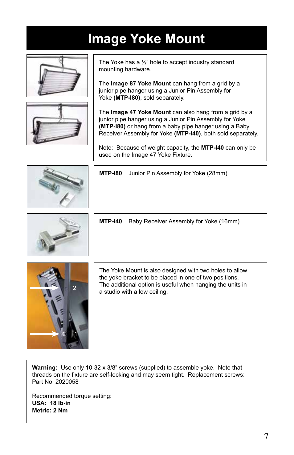 Image yoke mount | Kino Flo Image 87/47 DMX Series User Manual | Page 7 / 20