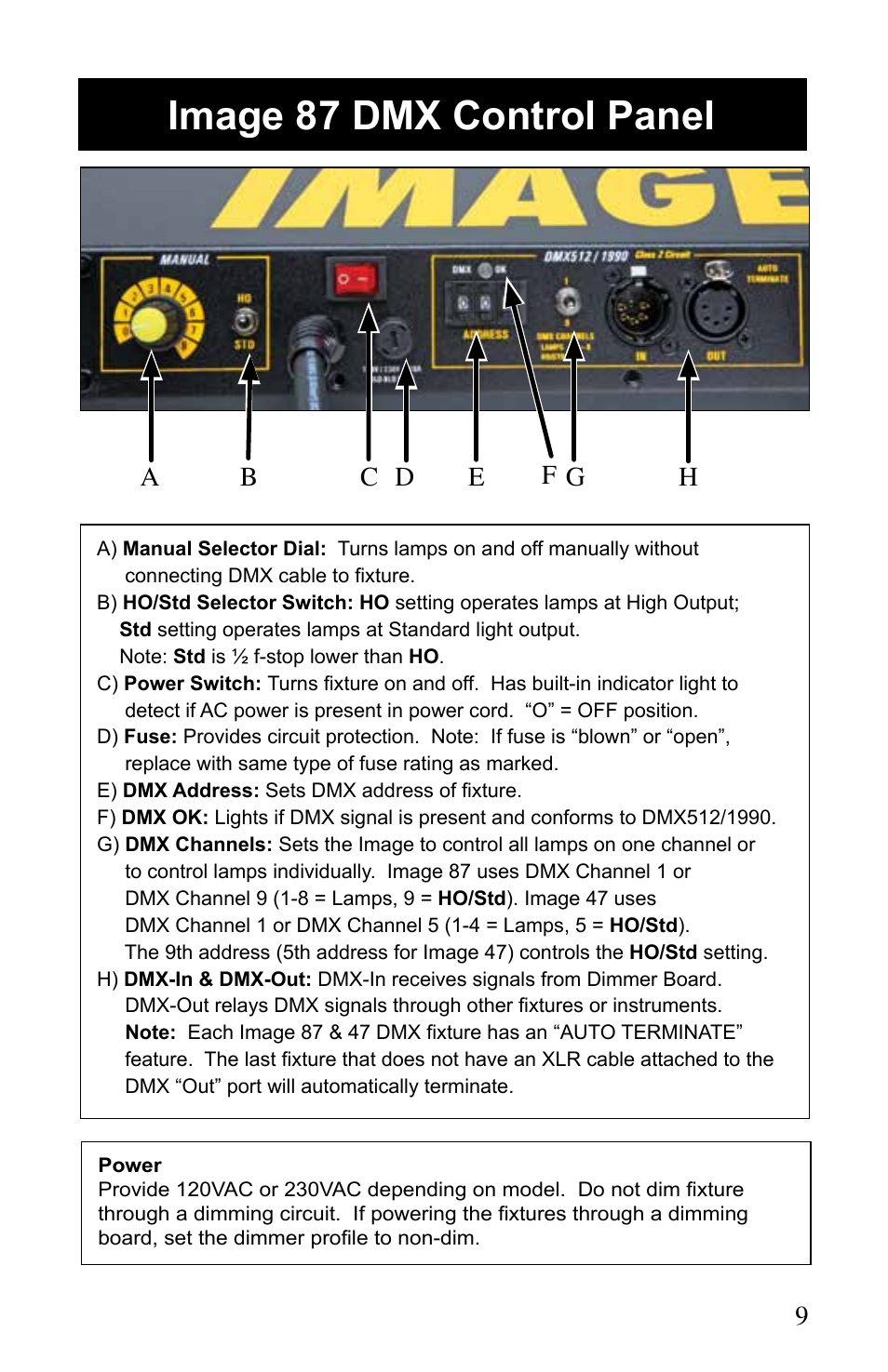 Image 87 dmx control panel | Kino Flo Image 87/47 DMX Series User Manual | Page 9 / 20