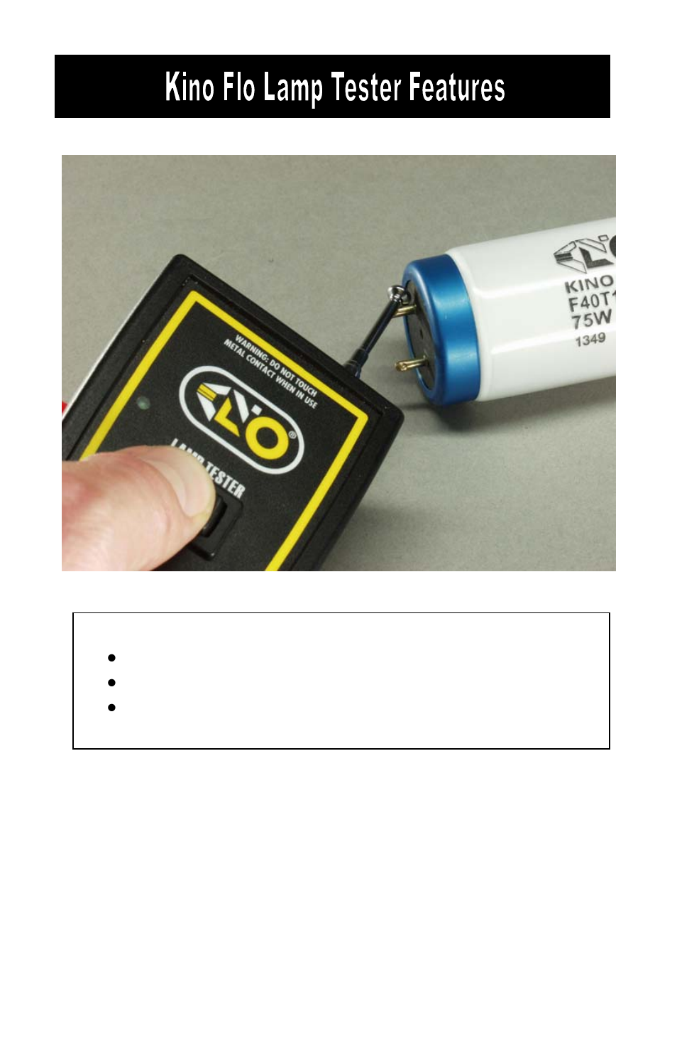Kino Flo Lamp Tester User Manual | Page 2 / 4