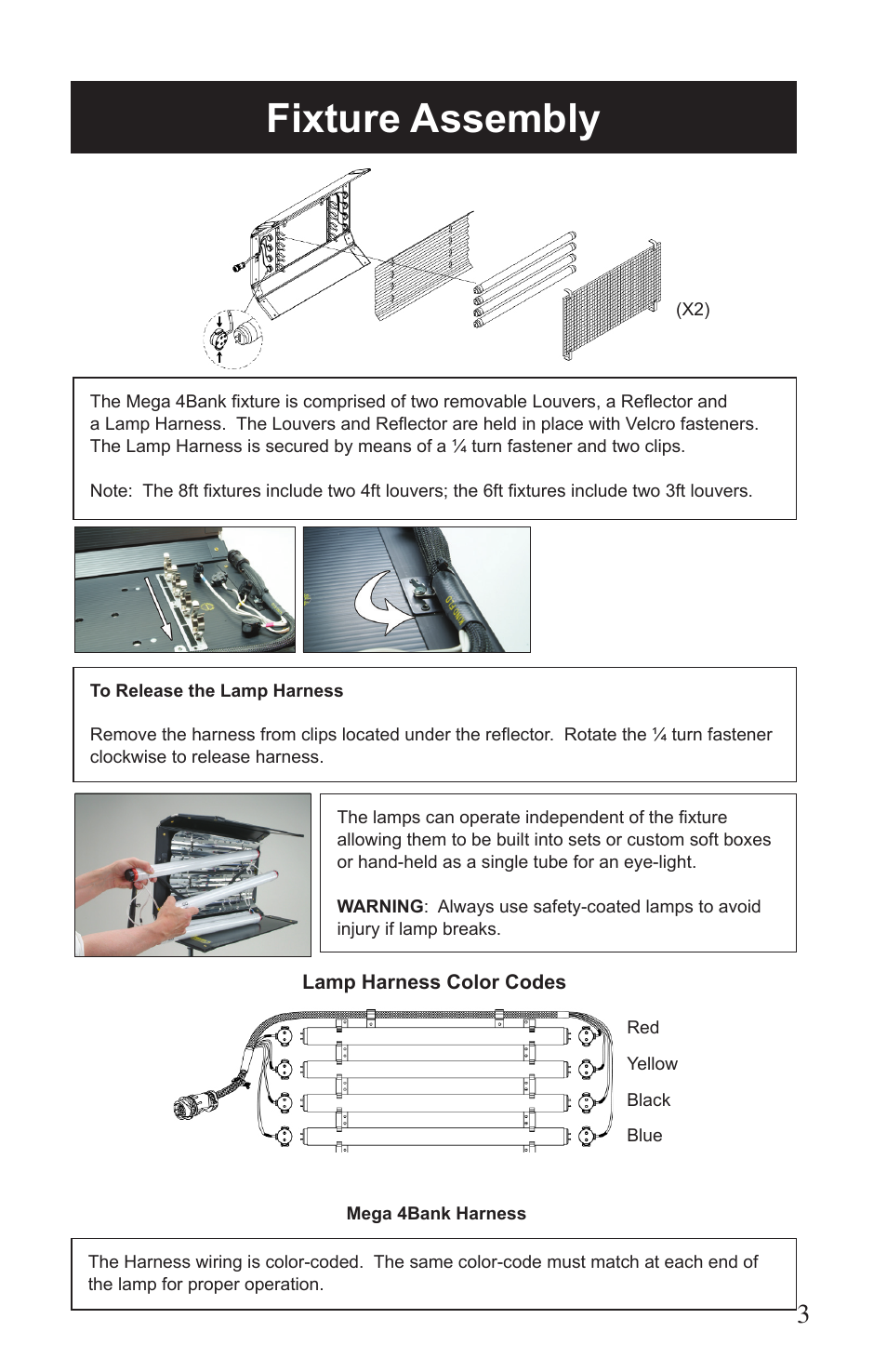Fixture assembly | Kino Flo Mega 4Bank DMX (BAL-455M) User Manual | Page 3 / 16