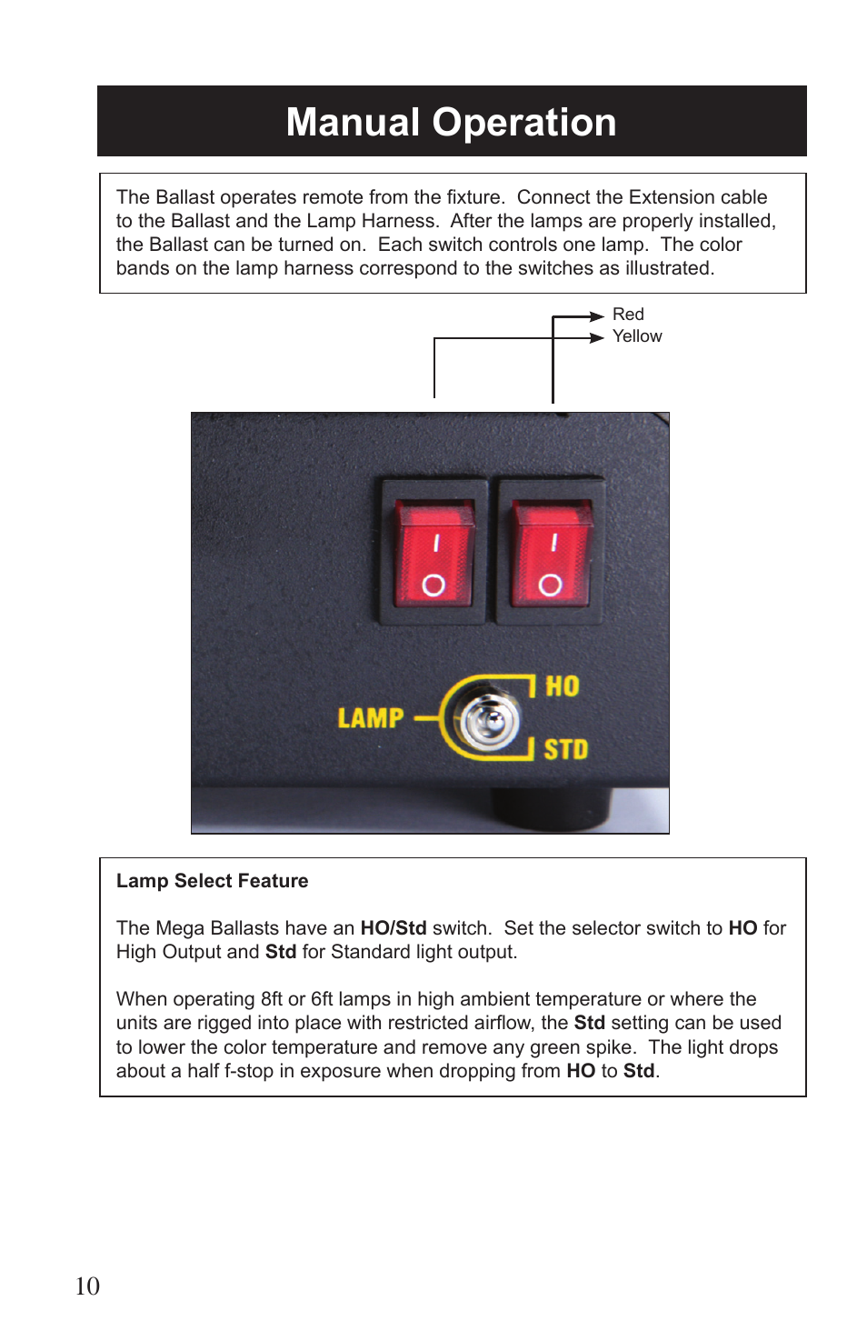 Manual operation | Kino Flo Mega Single User Manual | Page 10 / 16