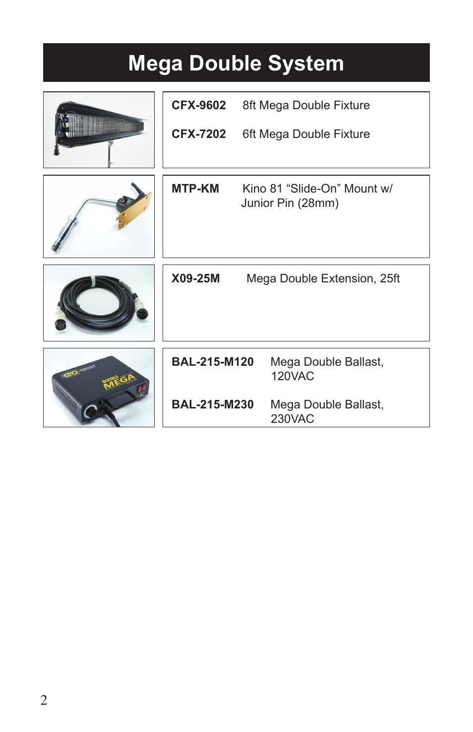 Mega double system | Kino Flo Mega Single User Manual | Page 2 / 16