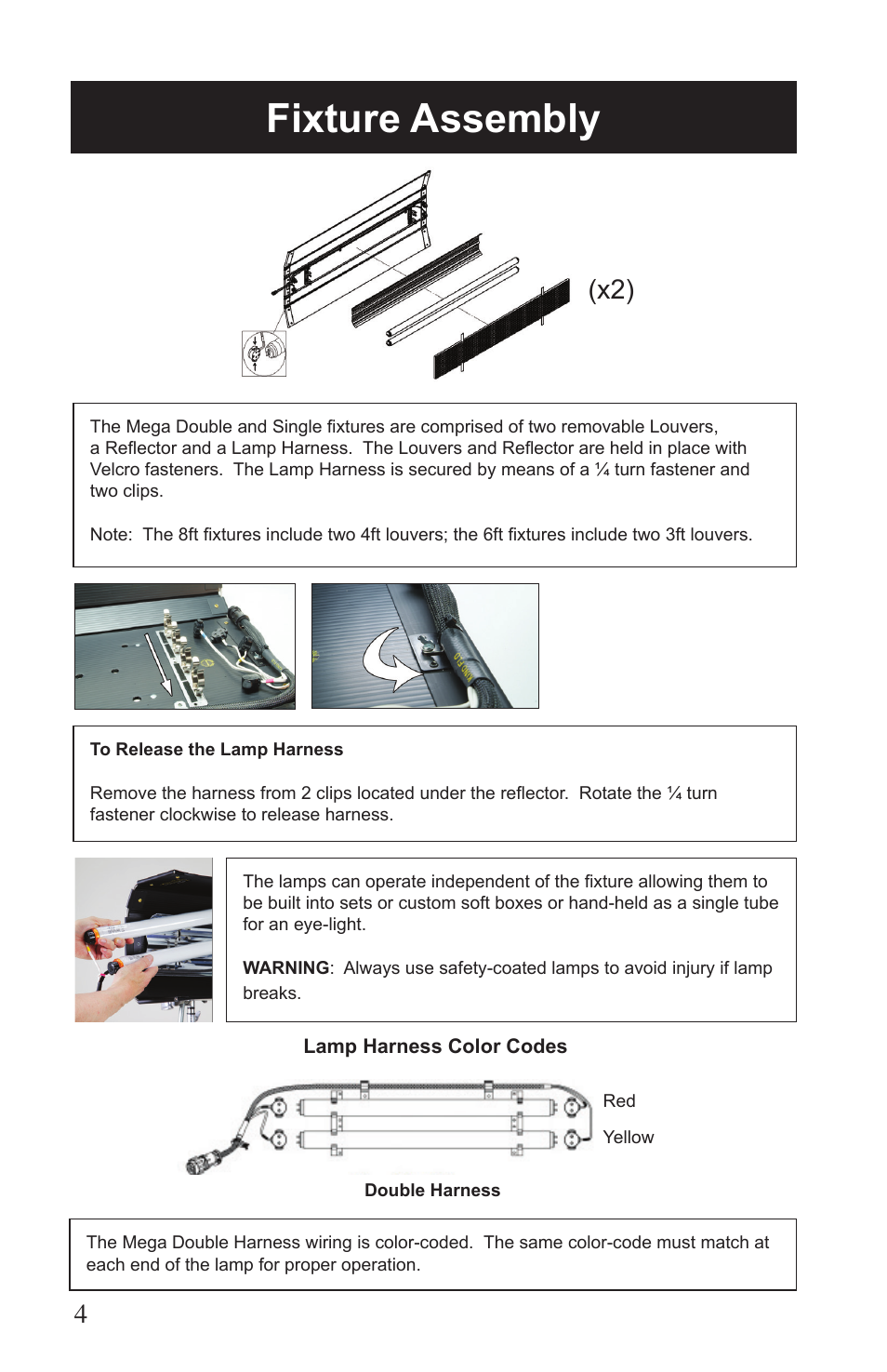 Fixture assembly, 4(x2) | Kino Flo Mega Single User Manual | Page 4 / 16