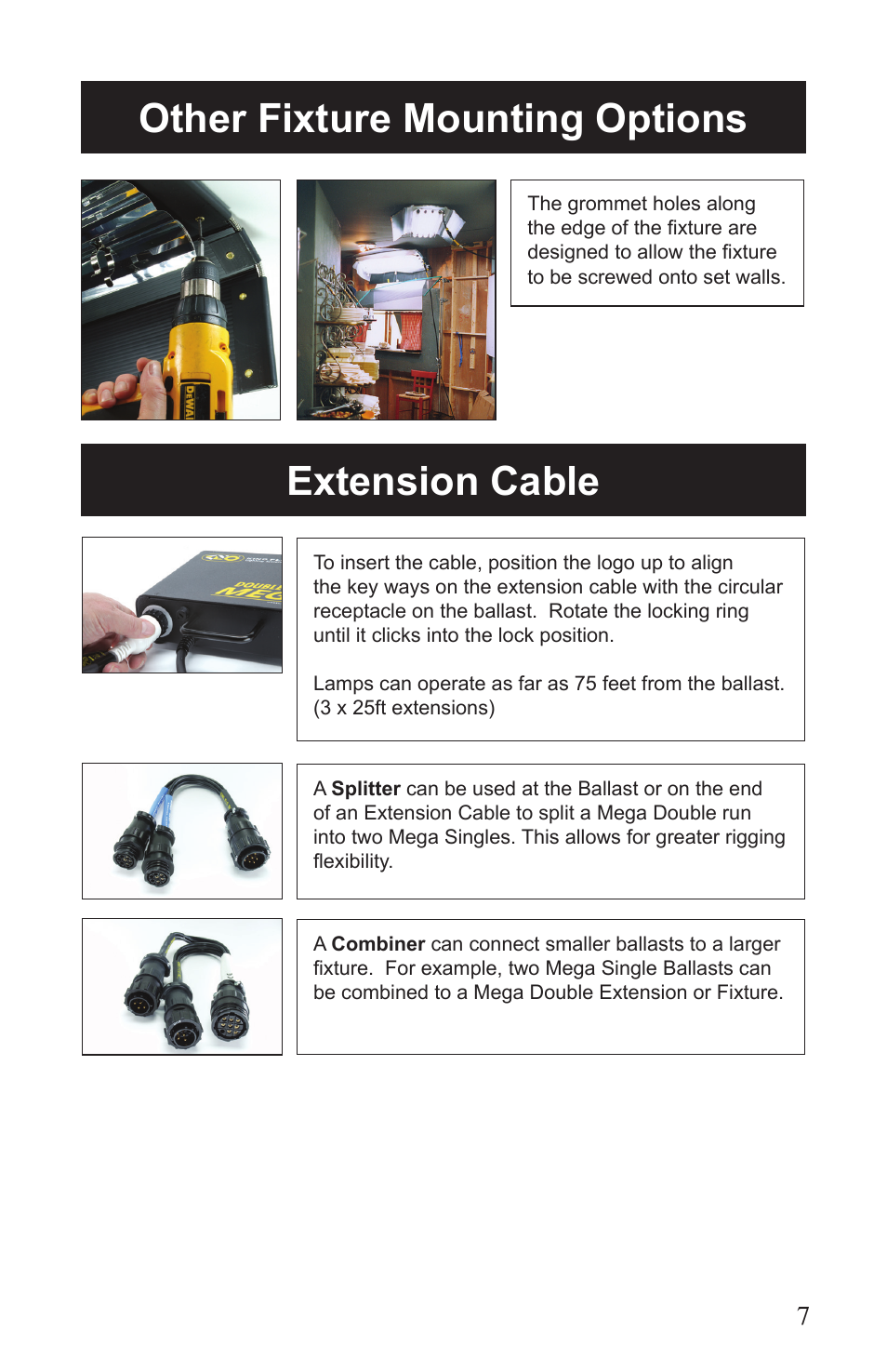 Other fixture mounting options extension cable | Kino Flo Mega Single User Manual | Page 7 / 16