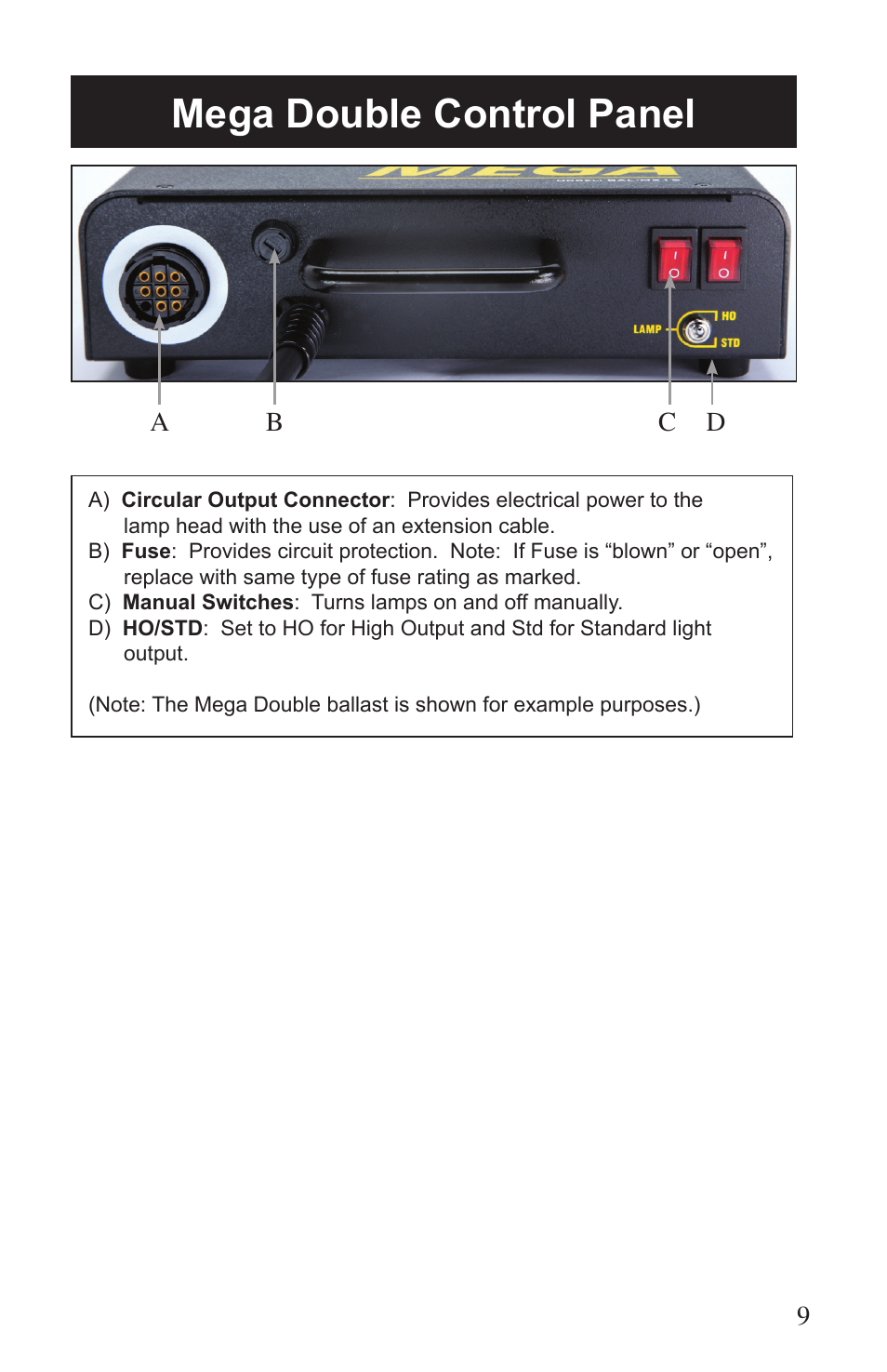 Mega double control panel | Kino Flo Mega Single User Manual | Page 9 / 16