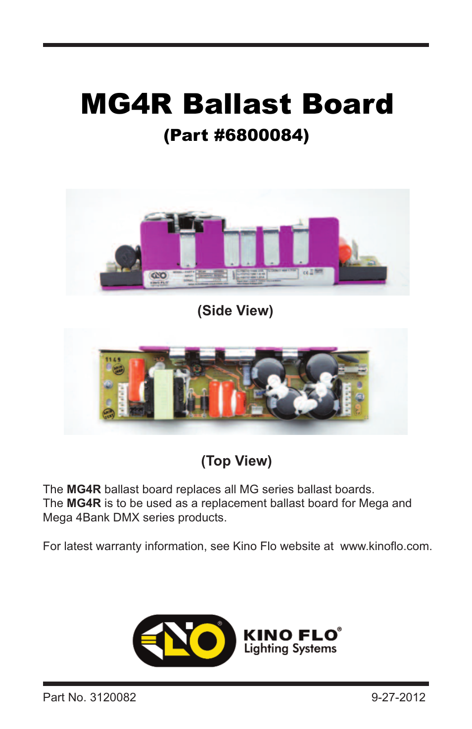 Kino Flo MG4R Ballast Board User Manual | 4 pages