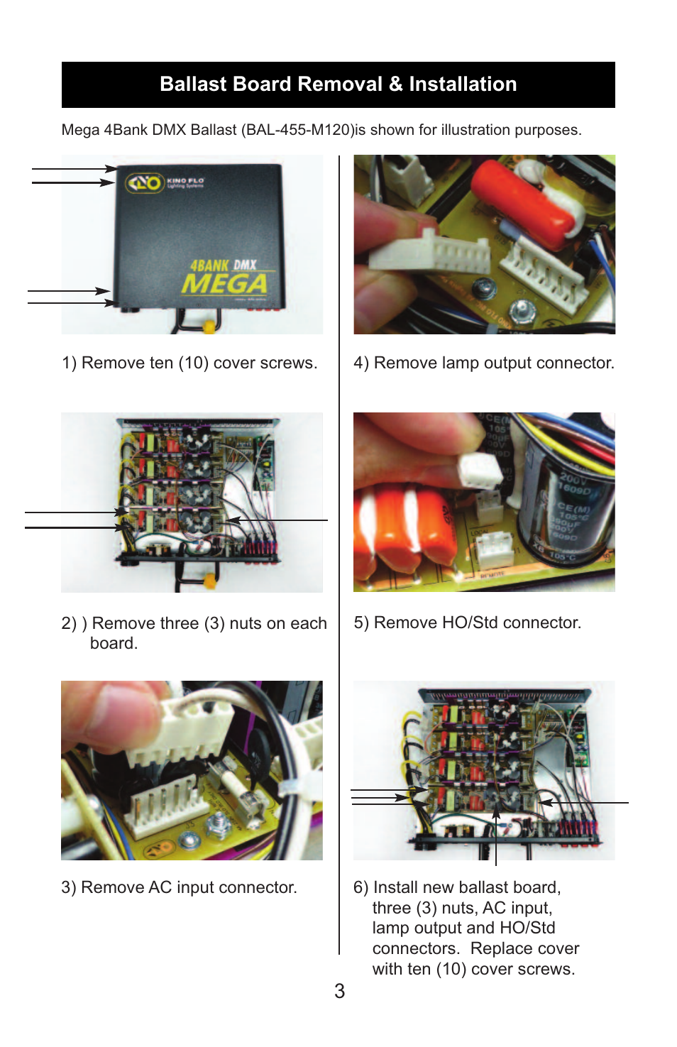 Ballast board removal & installation | Kino Flo MG4R Ballast Board User Manual | Page 3 / 4