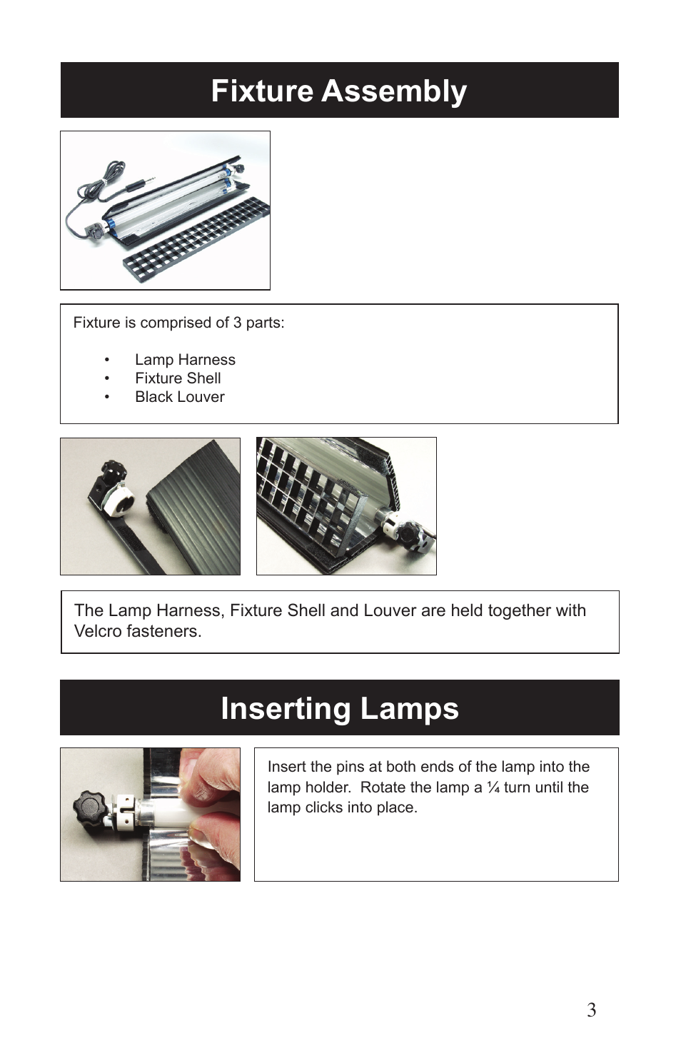 Fixture assembly inserting lamps | Kino Flo Mini Flo 239X User Manual | Page 3 / 8