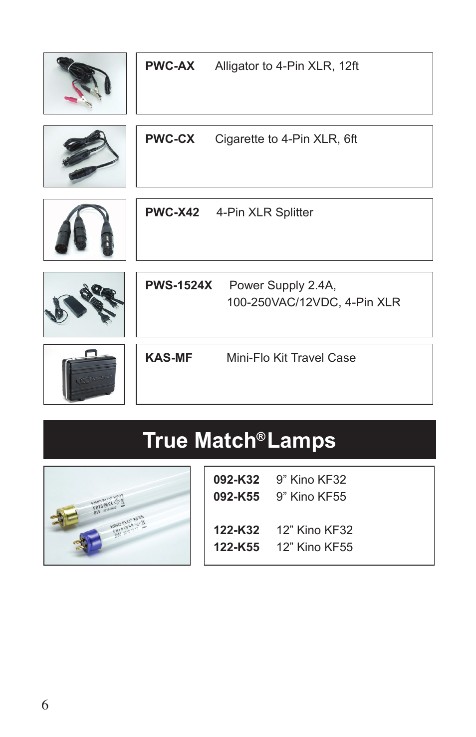 True match, Lamps | Kino Flo Mini Flo 239X User Manual | Page 6 / 8