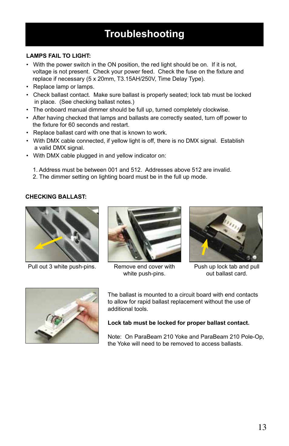 Troubleshooting | Kino Flo ParaBeam 400/200 DMX User Manual | Page 13 / 20