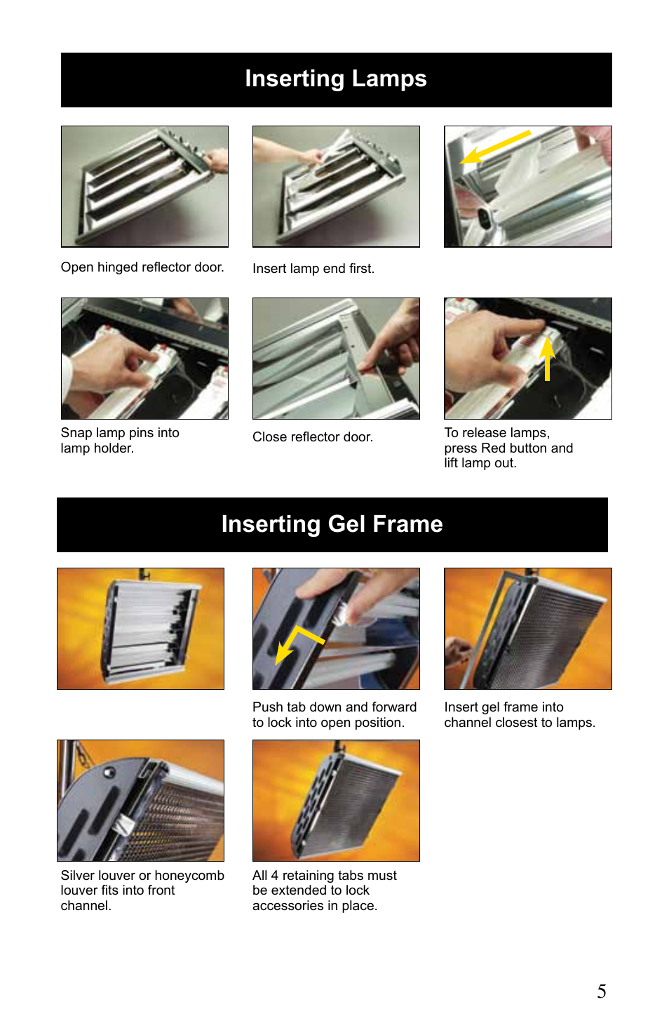 Inserting gel frame inserting lamps | Kino Flo ParaBeam 400/200 DMX User Manual | Page 5 / 20