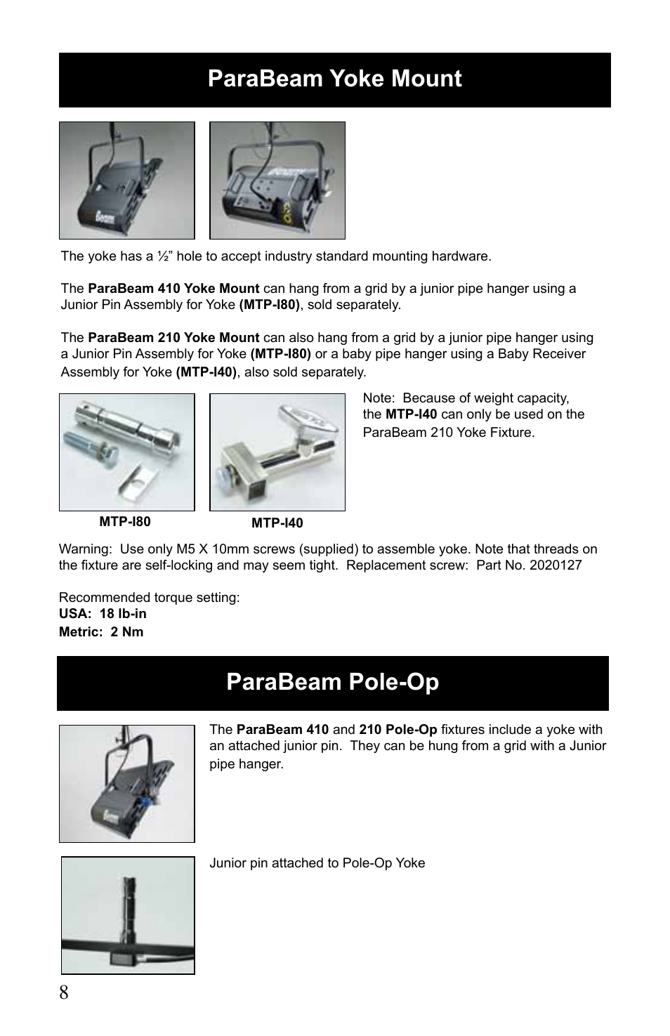 Parabeam pole-op parabeam yoke mount | Kino Flo ParaBeam 400/200 DMX User Manual | Page 8 / 20