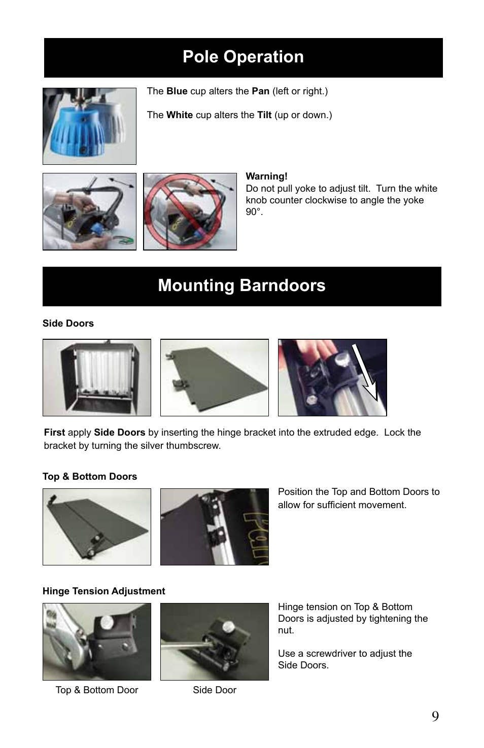 Mounting barndoors pole operation | Kino Flo ParaBeam 400/200 DMX User Manual | Page 9 / 20