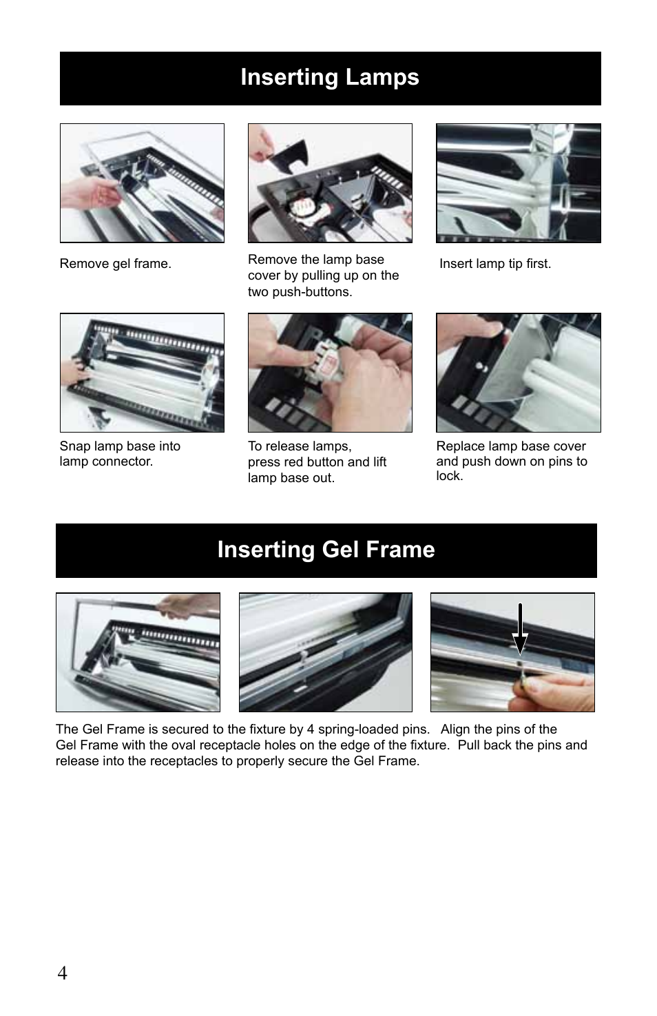 Inserting gel frame inserting lamps | Kino Flo ParaZip 400/200 DMX User Manual | Page 4 / 16