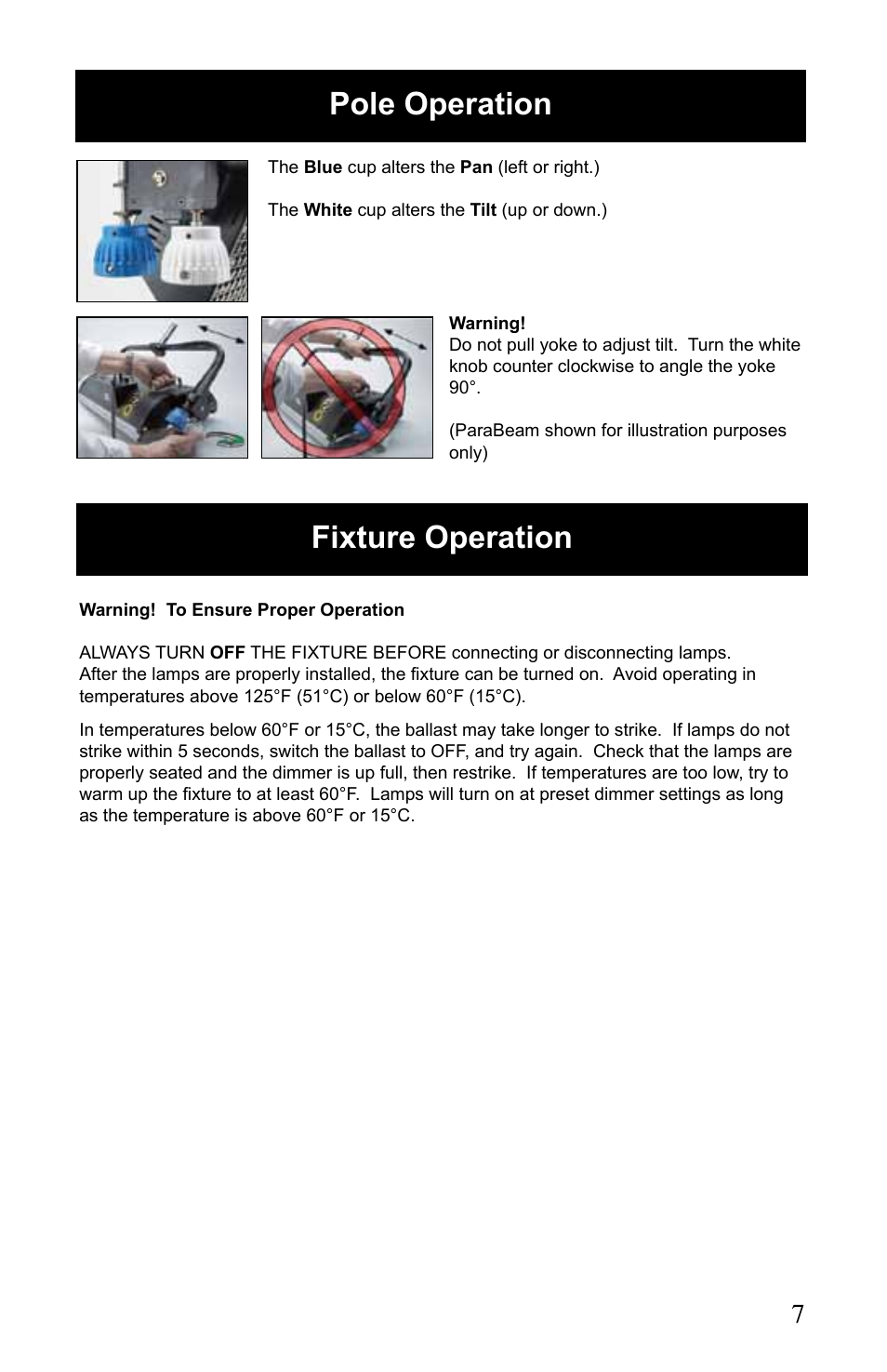 Pole operation fixture operation | Kino Flo ParaZip 400/200 DMX User Manual | Page 7 / 16