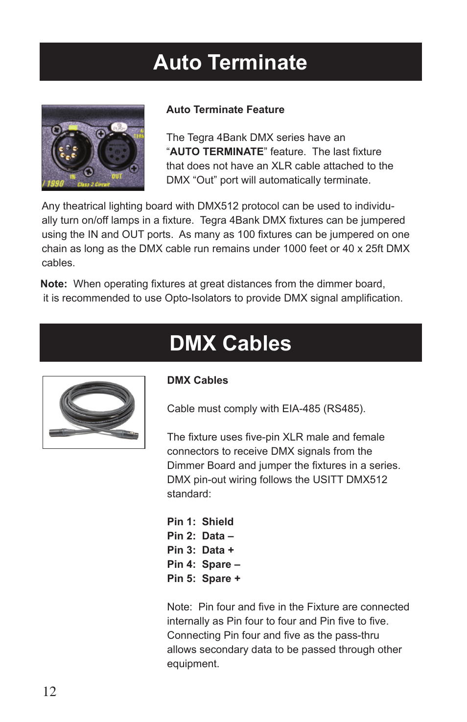 Dmx cables auto terminate | Kino Flo Tegra 4Bank DMX (TEG-450) User Manual | Page 12 / 16
