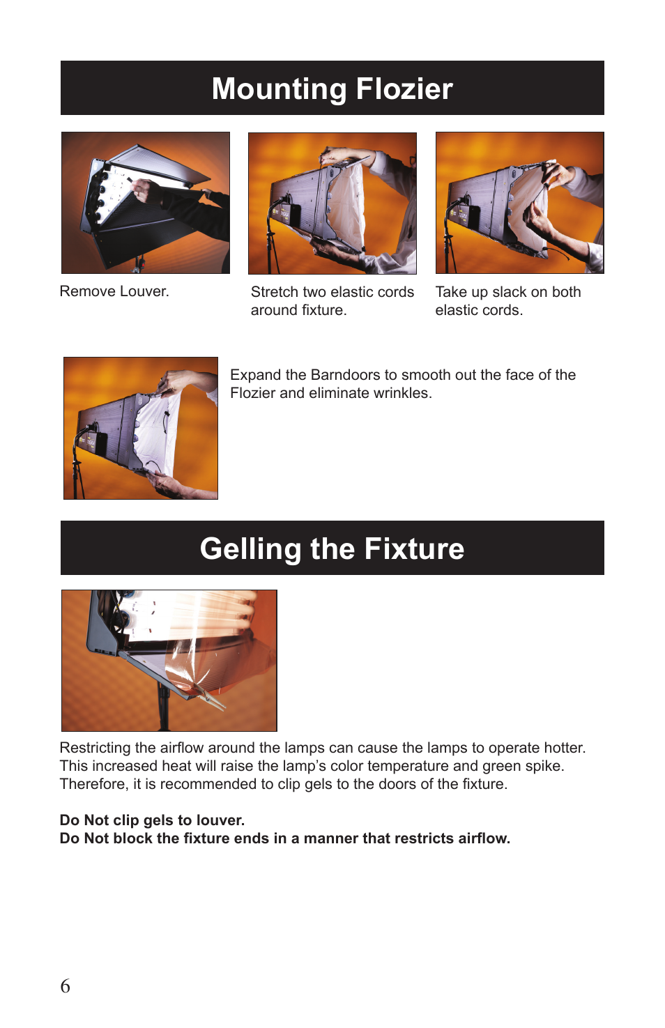 Gelling the fixture mounting flozier | Kino Flo Tegra 4Bank DMX (TEG-450) User Manual | Page 6 / 16