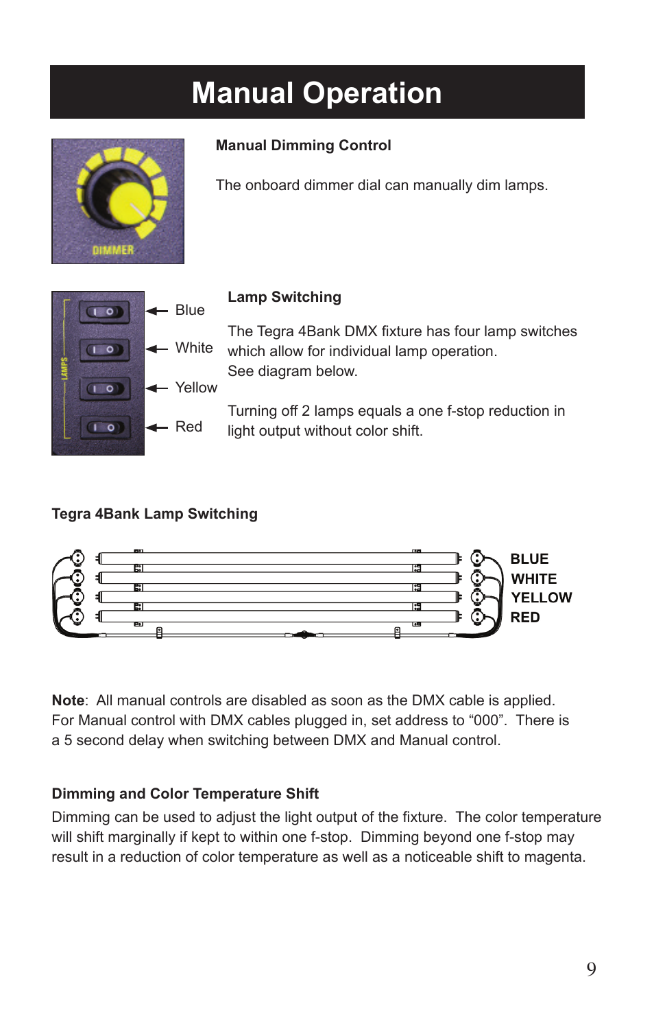 Manual operation | Kino Flo Tegra 4Bank DMX (TEG-450) User Manual | Page 9 / 16