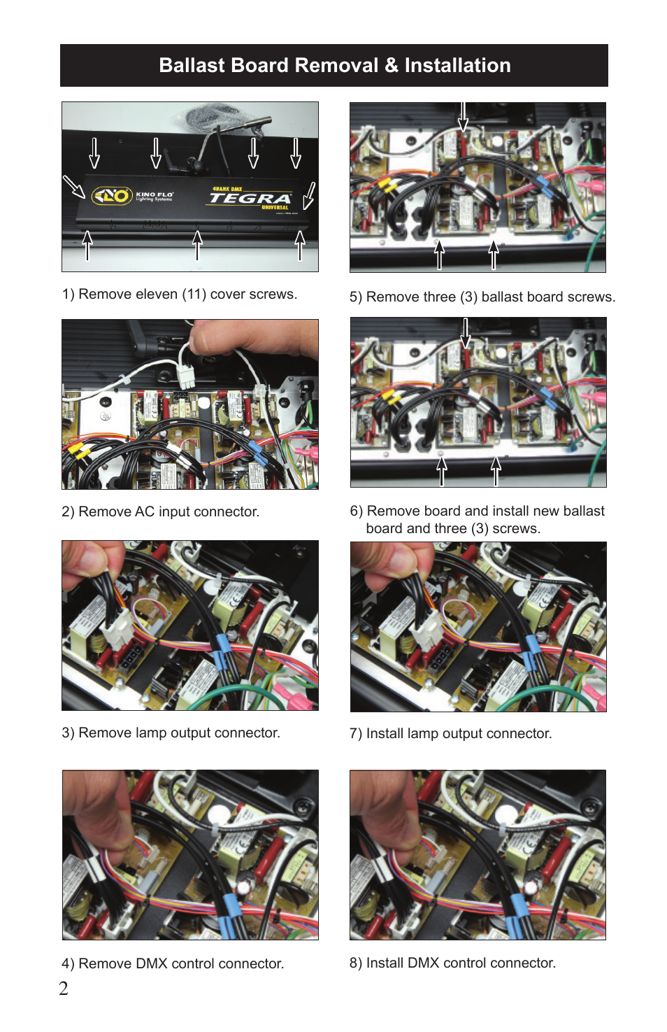 Ballast board removal & installation | Kino Flo TG1 Ballast Board User Manual | Page 2 / 4