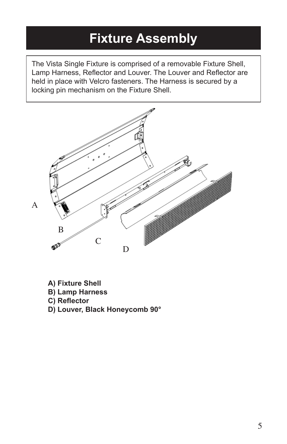 Fixture assembly | Kino Flo Vista Single User Manual | Page 5 / 16