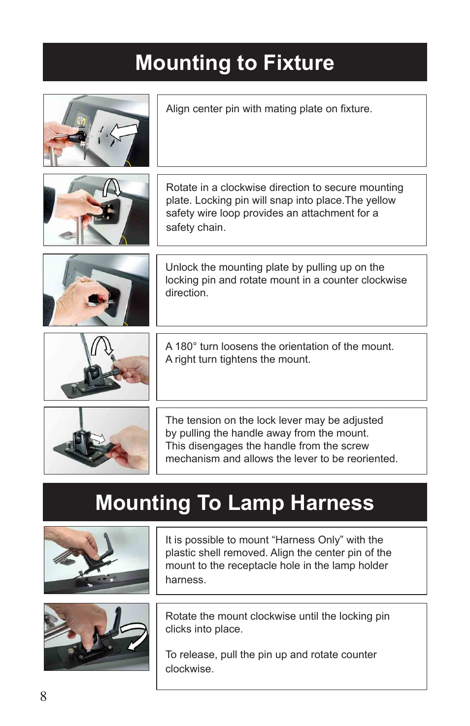 Mounting to fixture mounting to lamp harness | Kino Flo Vista Single User Manual | Page 8 / 16