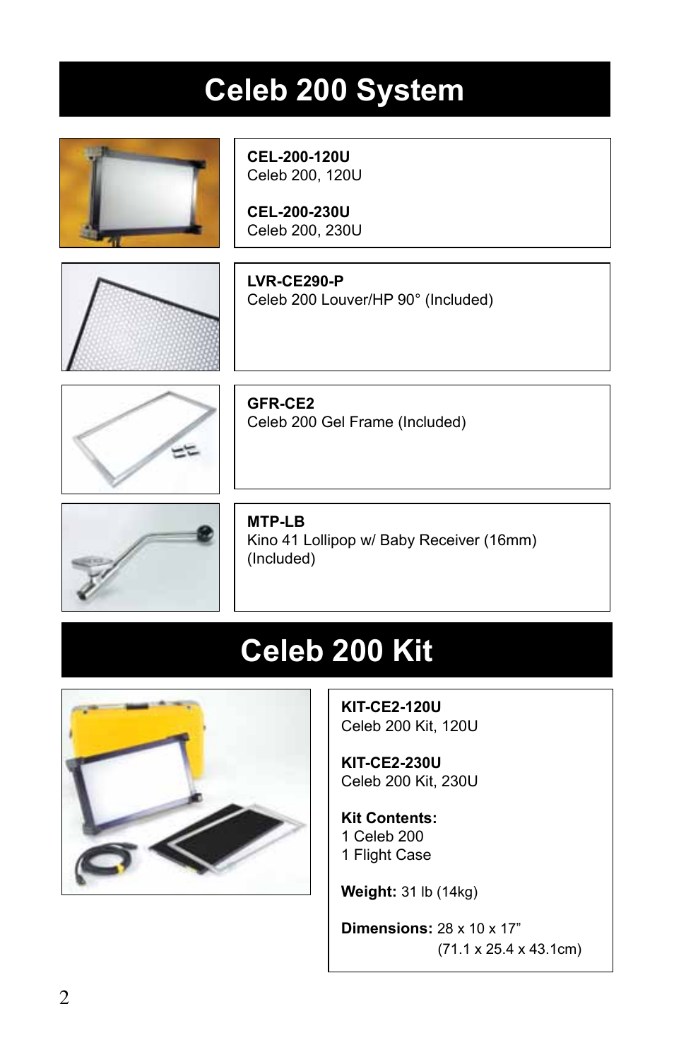 Kino Flo Celeb 200 LED User Manual | Page 2 / 12
