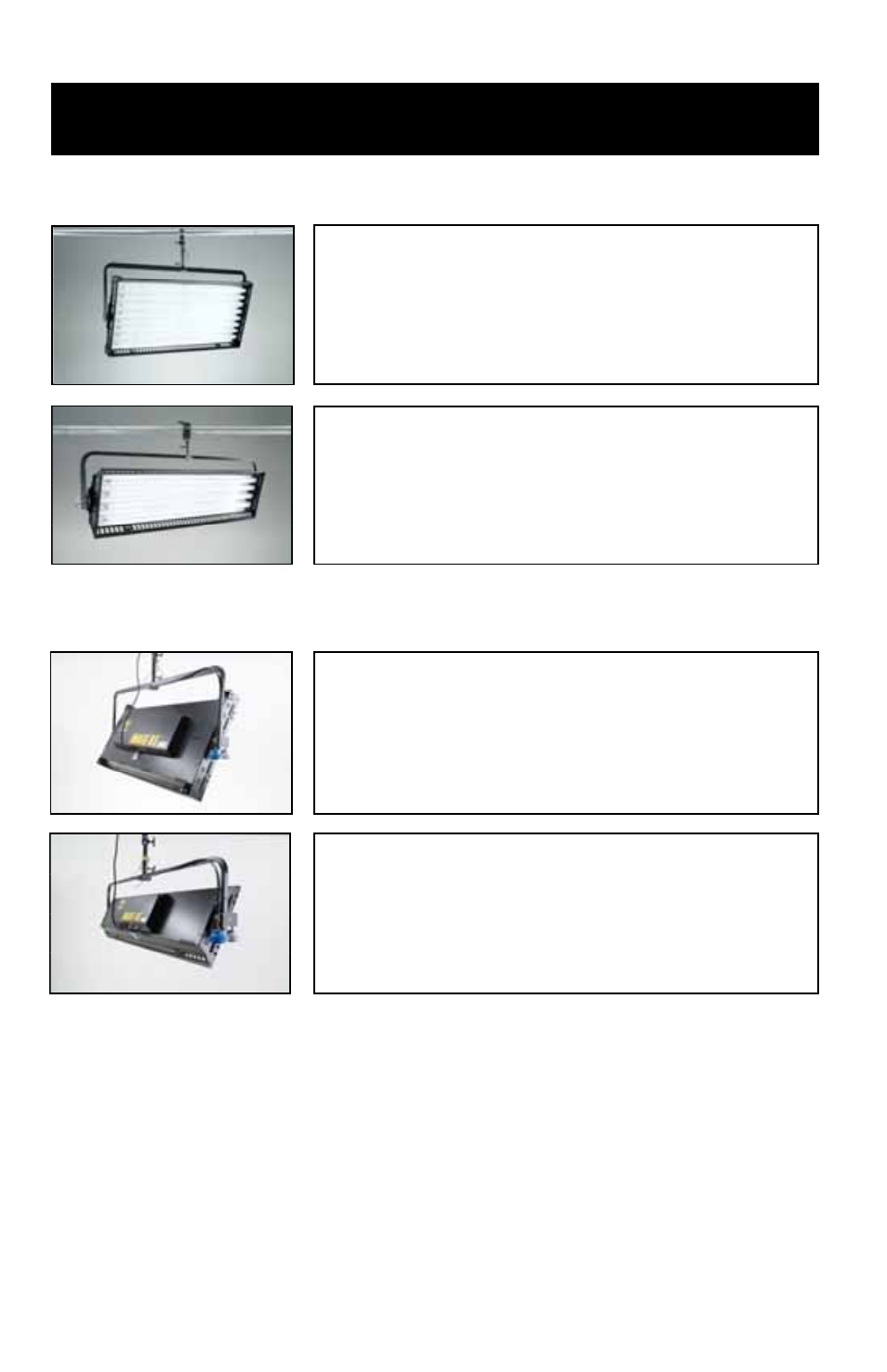 Image fixture styles and features | Kino Flo Image 85/45 DMX Series User Manual | Page 2 / 20