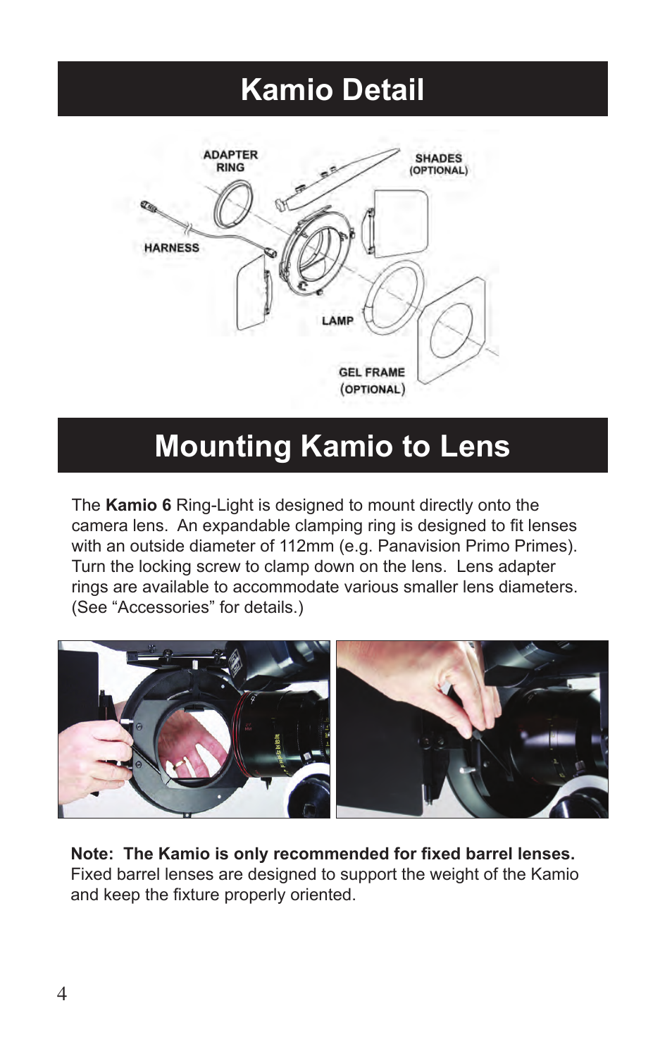 Kamio detail mounting kamio to lens | Kino Flo Kamio Kit Kam 6 User Manual | Page 4 / 12