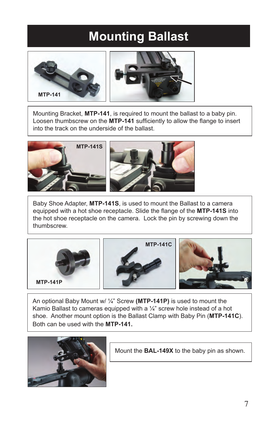 Mounting ballast | Kino Flo Kamio Kit Kam 6E User Manual | Page 7 / 12