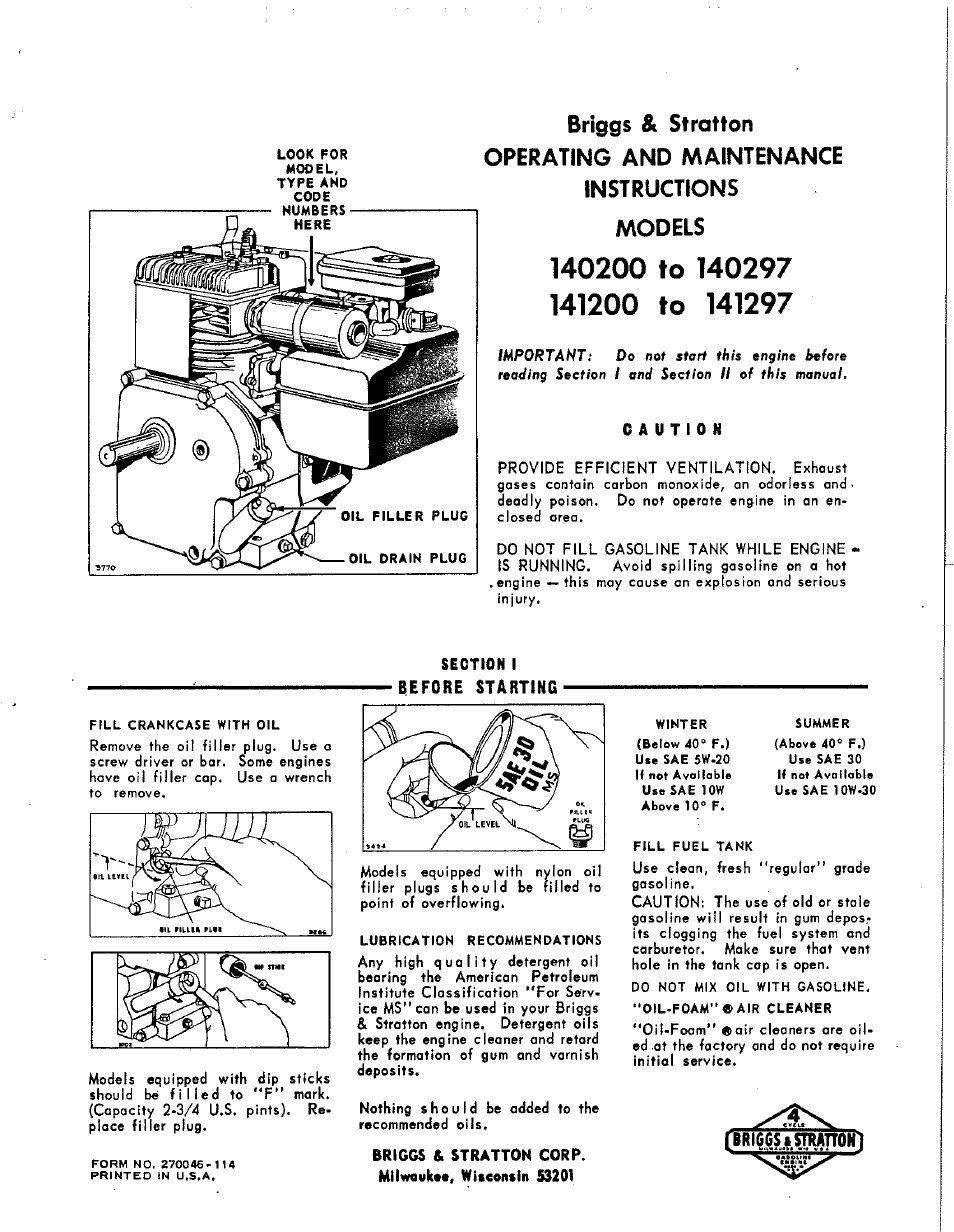 Briggs & Stratton Model 141297 User Manual | 8 pages