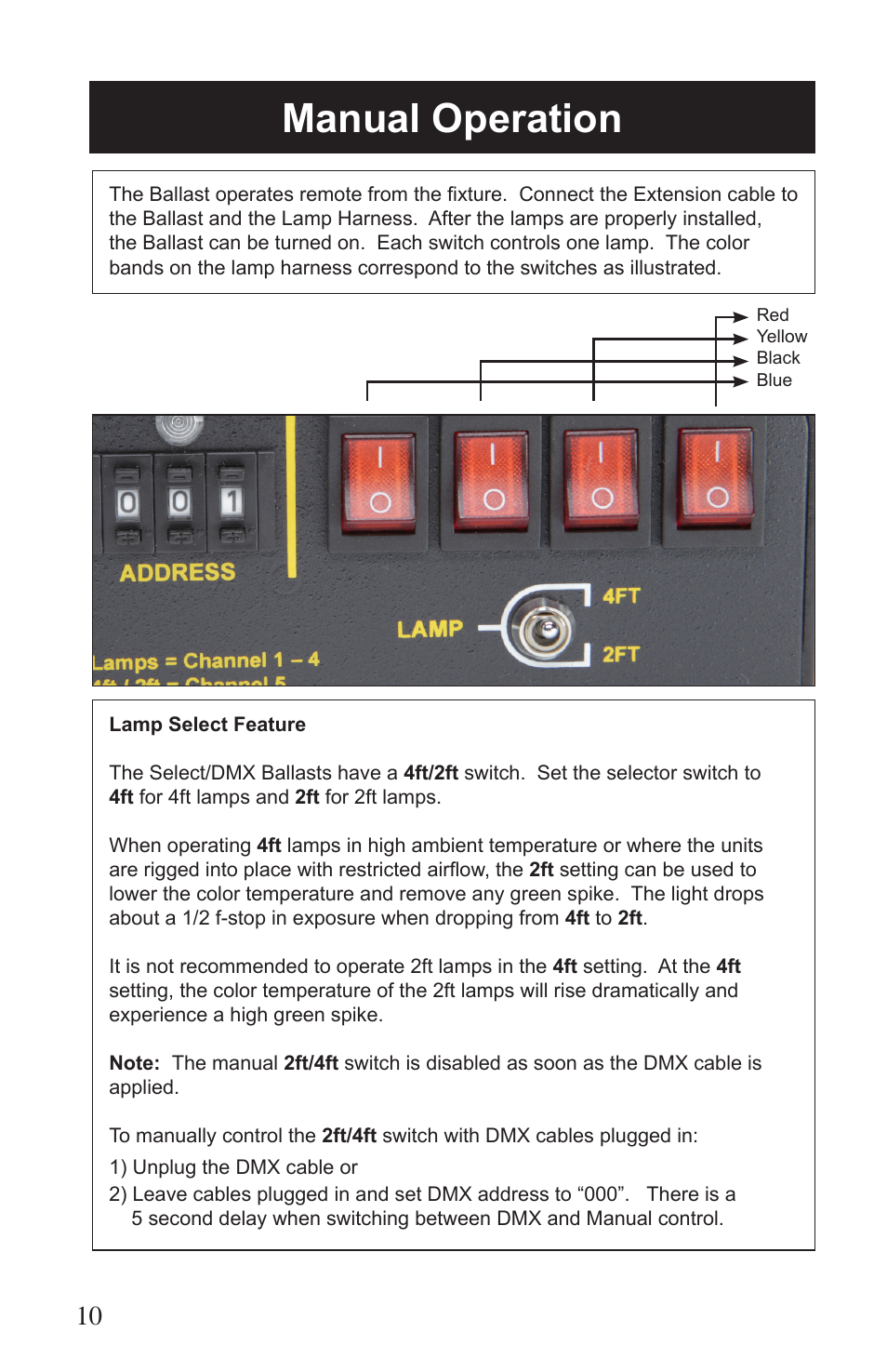 Manual operation | Kino Flo Select/DMX 4Bank (BAL-455) User Manual | Page 10 / 20