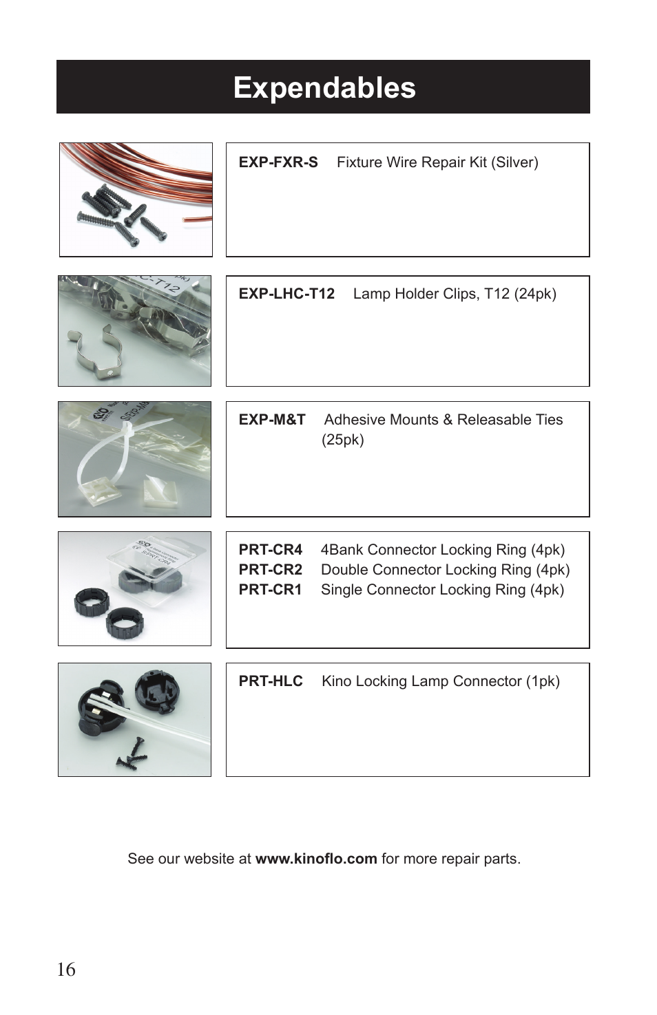 Expendables | Kino Flo Select/DMX 4Bank (BAL-455) User Manual | Page 16 / 20