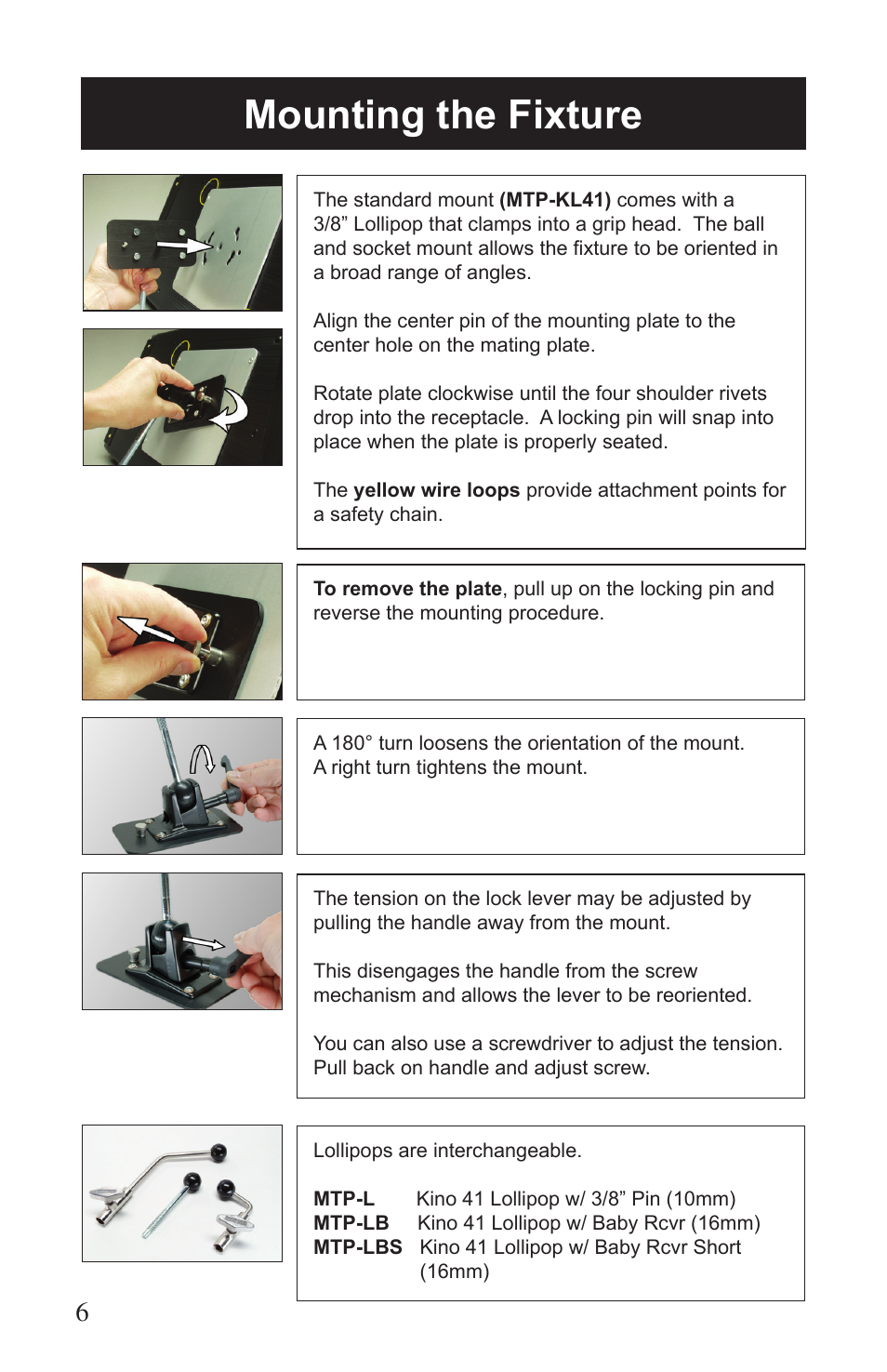 Mounting the fixture | Kino Flo Select/DMX 4Bank (BAL-455) User Manual | Page 6 / 20