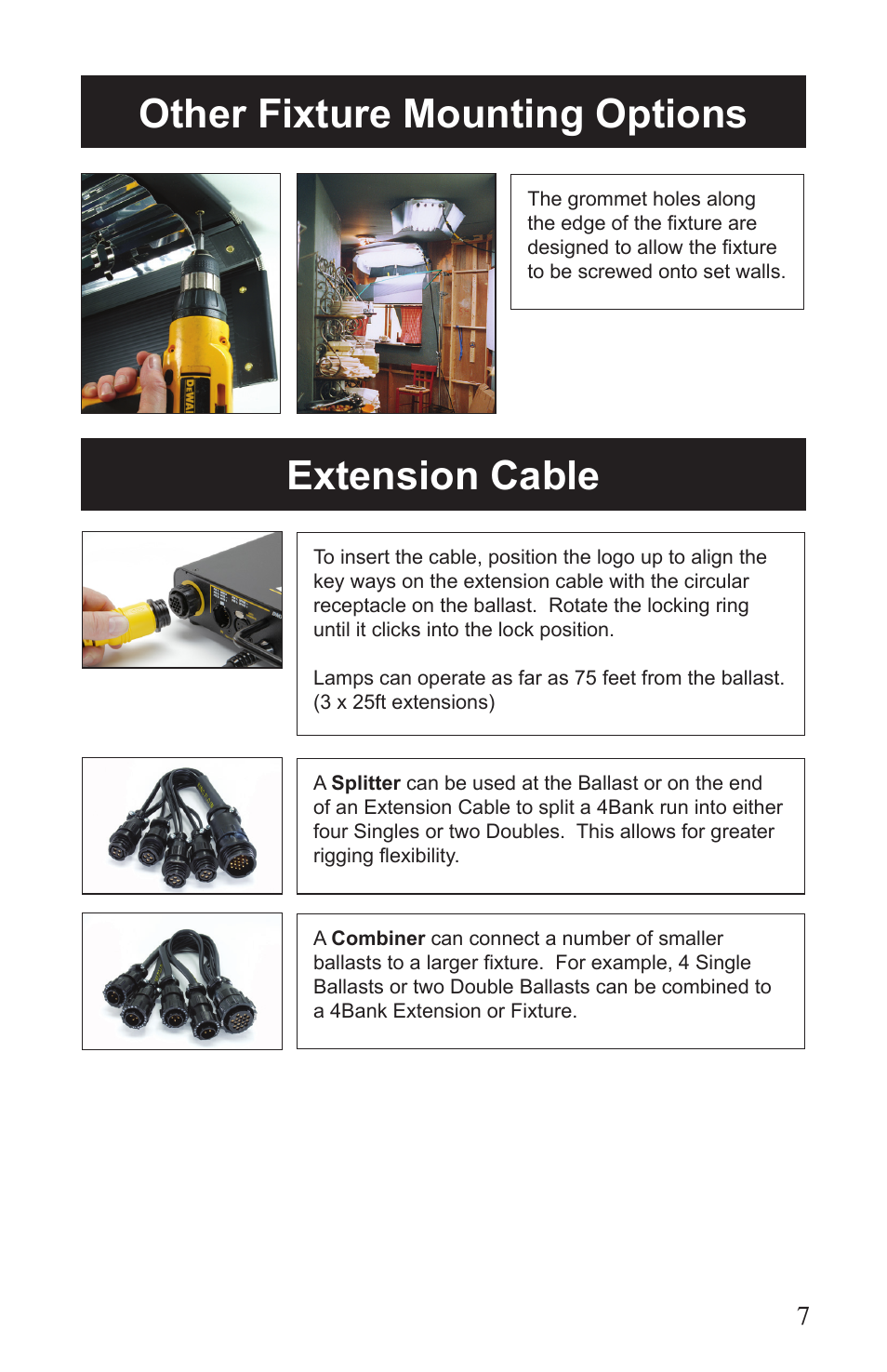 Other fixture mounting options extension cable | Kino Flo Select/DMX 4Bank (BAL-455) User Manual | Page 7 / 20