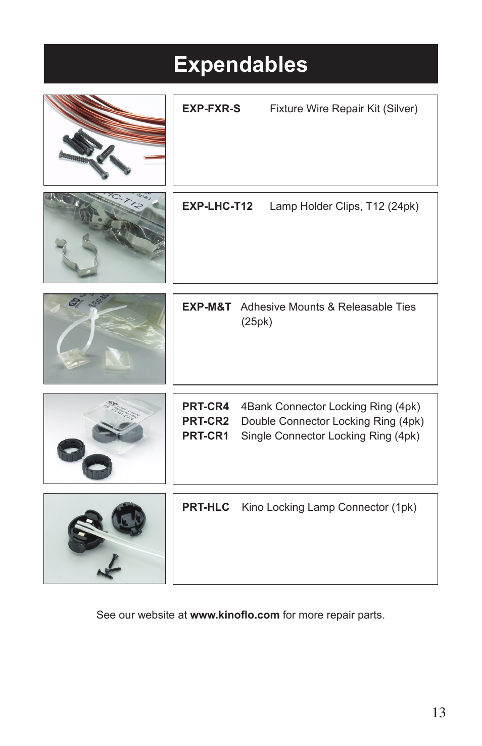 Expendables | Kino Flo Select Single(115, 105) User Manual | Page 13 / 20