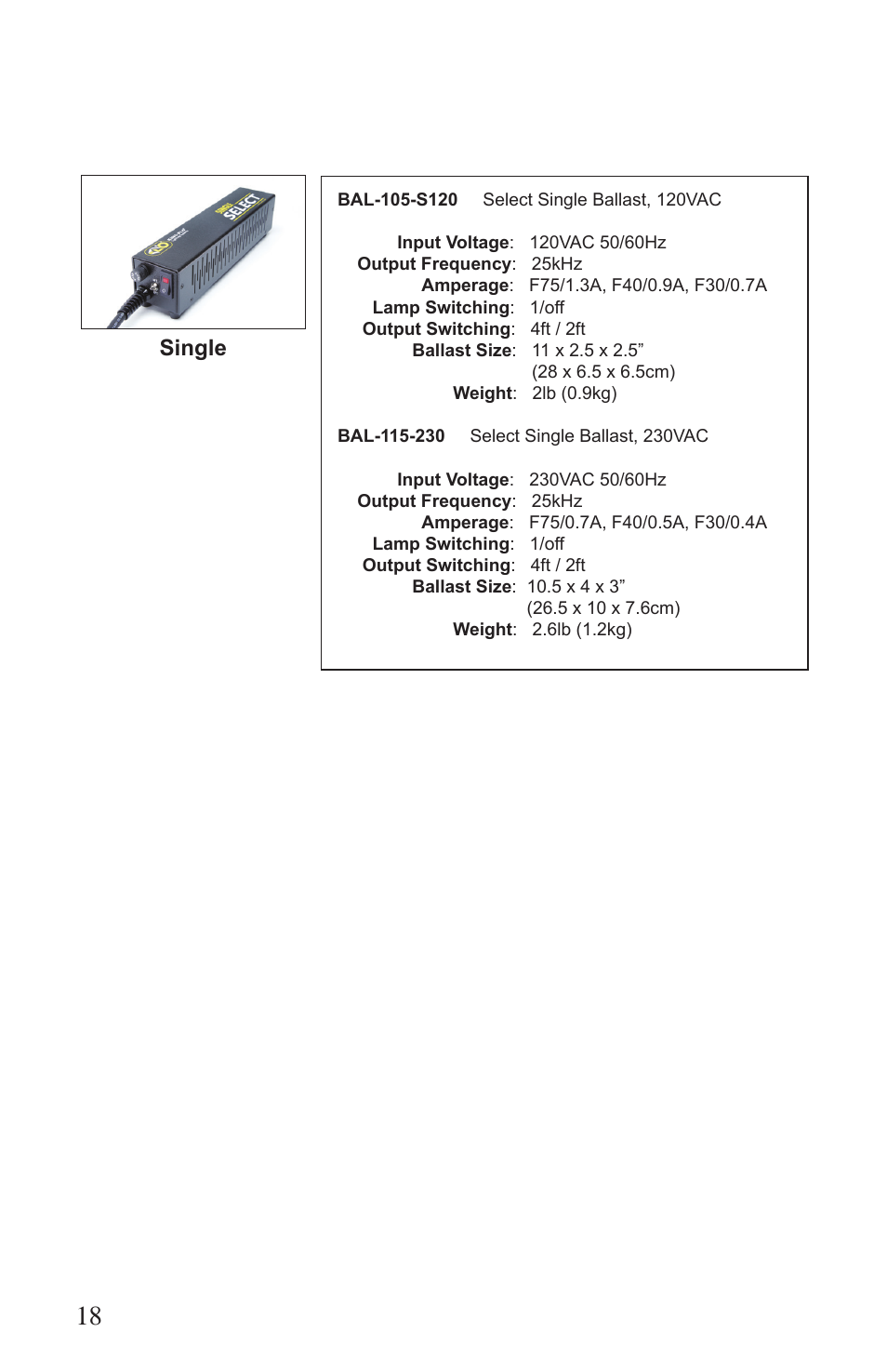 Single | Kino Flo Select Single(115, 105) User Manual | Page 18 / 20