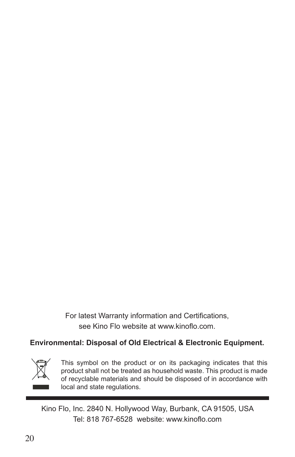 Kino Flo Select Single(115, 105) User Manual | Page 20 / 20