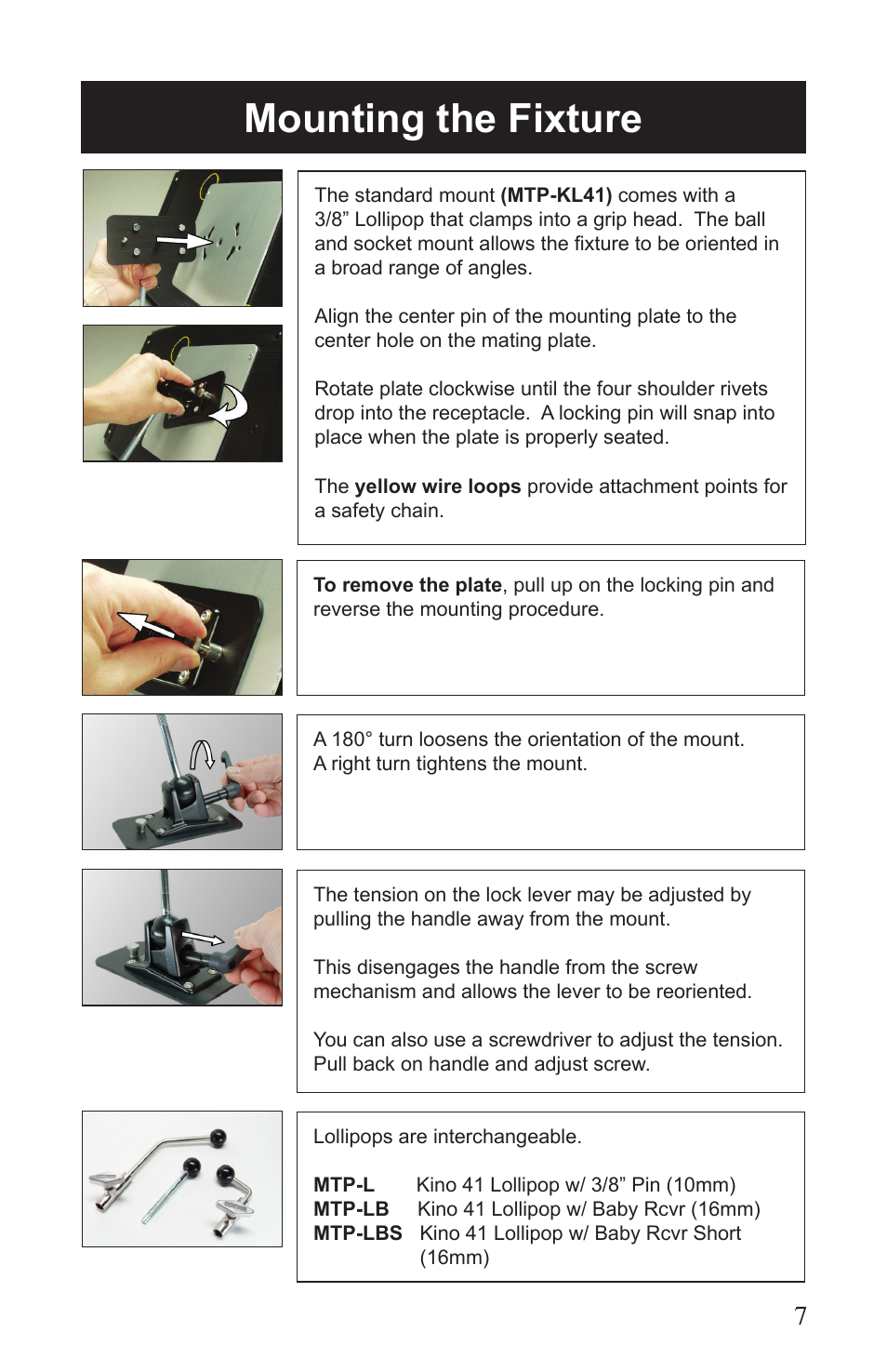 Mounting the fixture | Kino Flo Select Single(115, 105) User Manual | Page 7 / 20