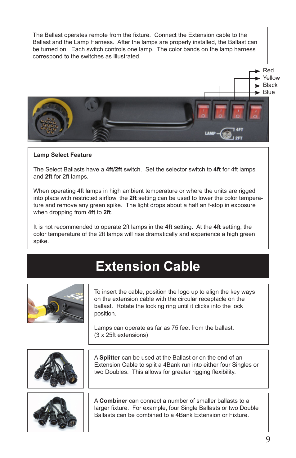 Extension cable | Kino Flo Select Single(115, 105) User Manual | Page 9 / 20
