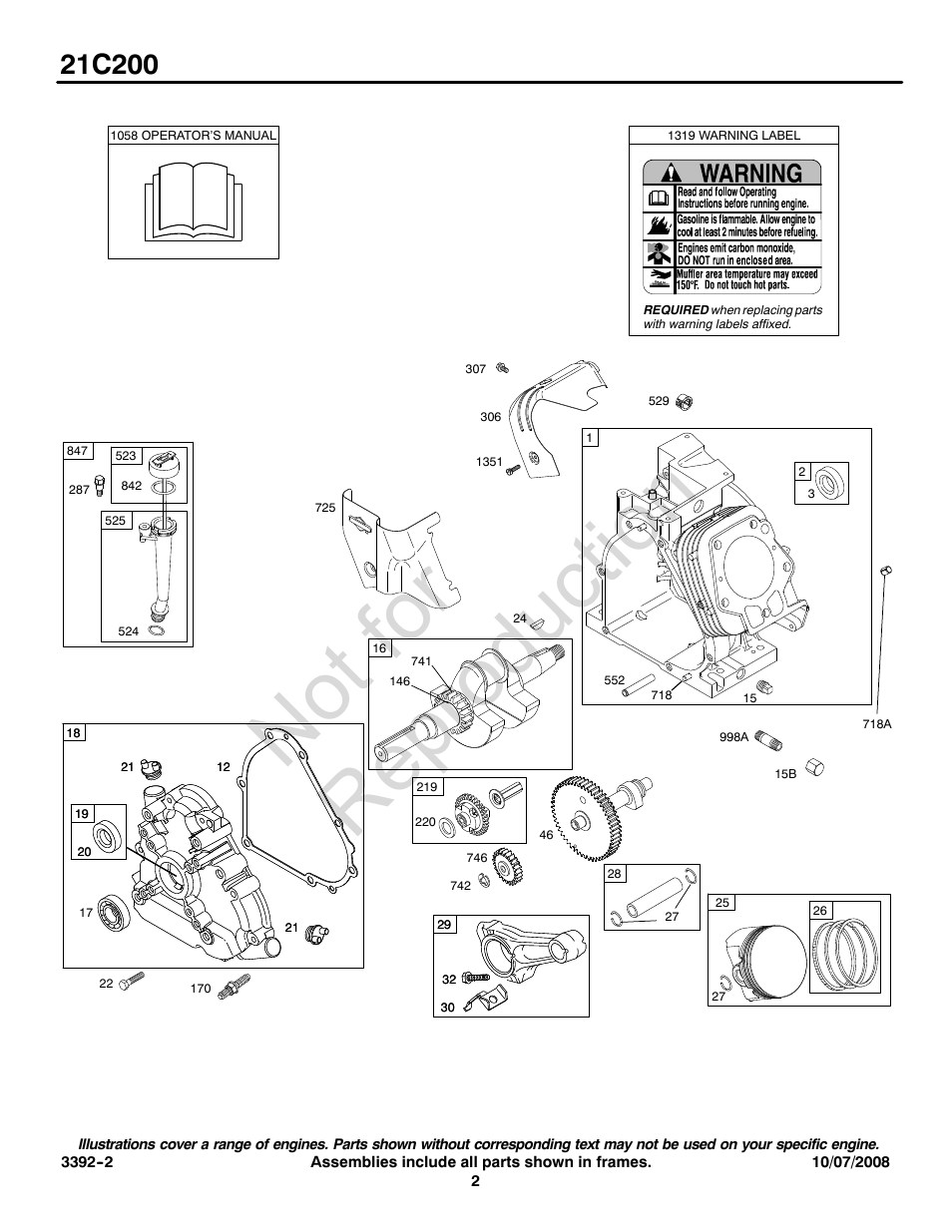 Not for reproduction | Briggs & Stratton 21C200 0110 User Manual | Page 2 / 12