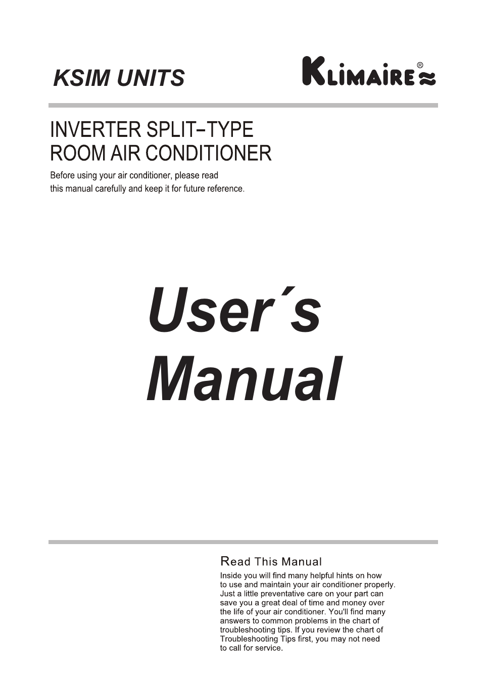 Klimaire KSIM Series User Manual User Manual | 16 pages