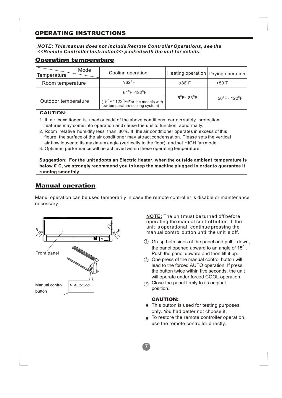 Т³гж 8, Operating instructions manual operation, Operating temperature | Klimaire KSIM Series User Manual User Manual | Page 8 / 16