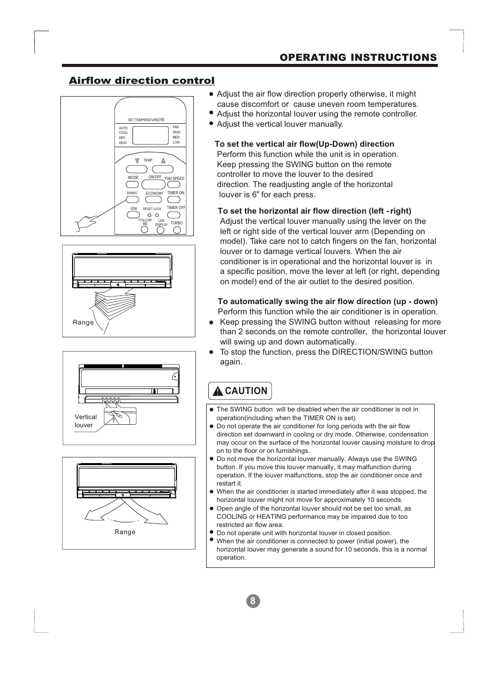 Т³гж 9, 8operating instructions airflow direction control, Caution | Klimaire KSIM Series User Manual User Manual | Page 9 / 16