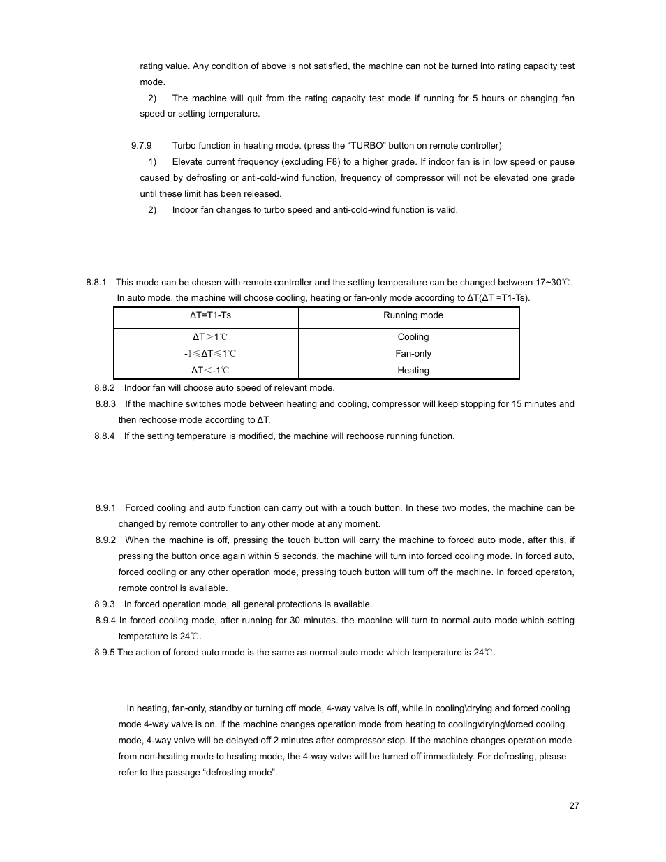 8 auto mode function, 9 forced operation function, 10 action of 4-way valve | Klimaire KSIM Series Service Manual User Manual | Page 30 / 42