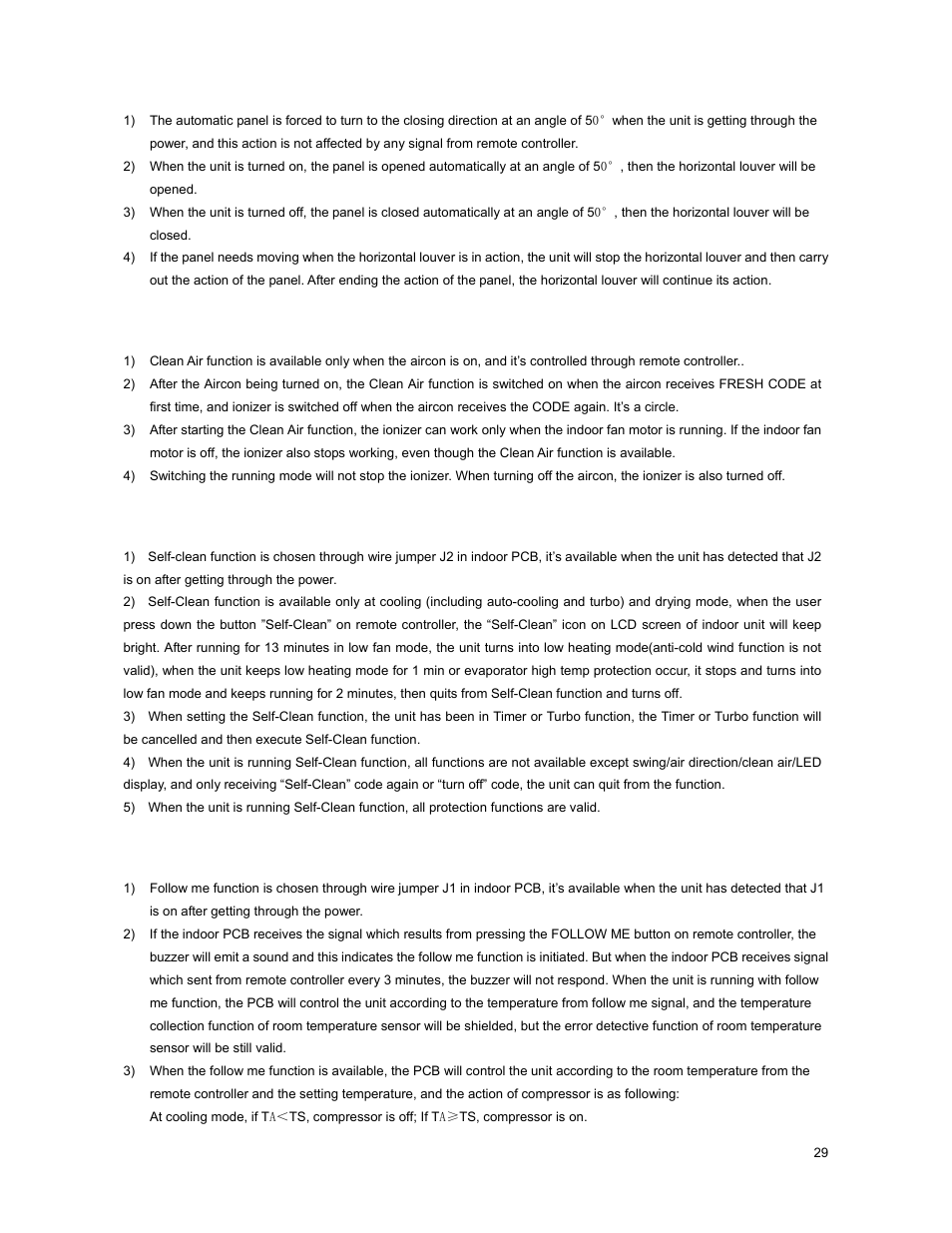 15 automatic panel function, 16 ionizer (clean air) function, 17 self-clean function | 18 follow me function | Klimaire KSIM Series Service Manual User Manual | Page 32 / 42