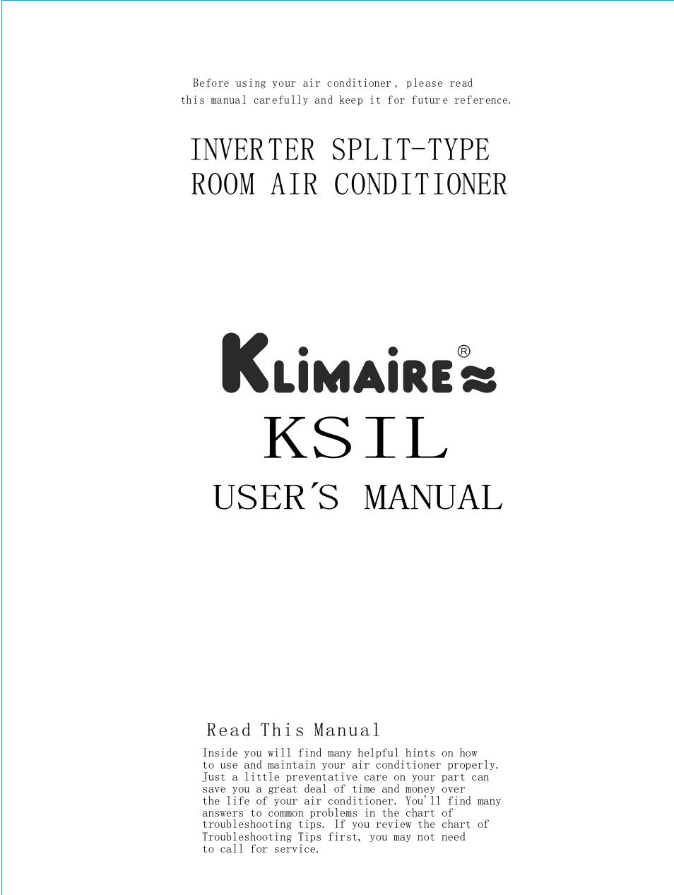 Klimaire KSIL036-H215 User Manual User Manual | 16 pages