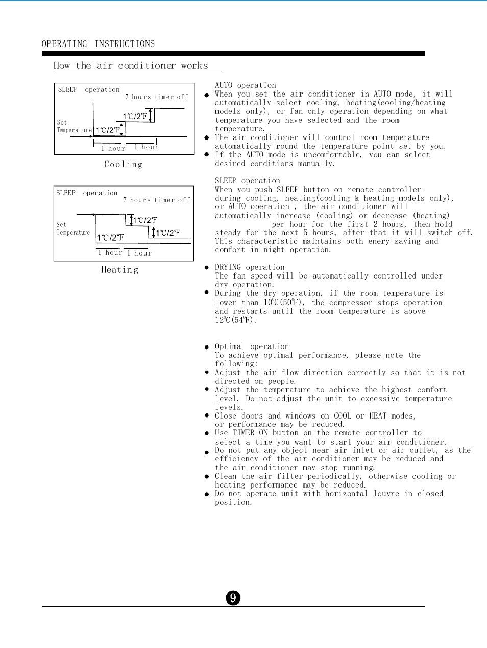 How the air conditioner works, Heatin g | Klimaire KSIL036-H215 User Manual User Manual | Page 10 / 16