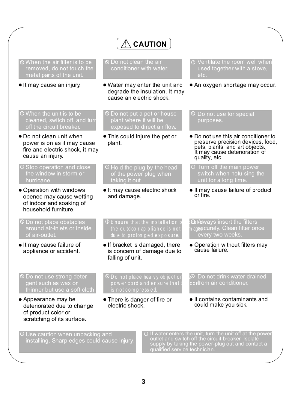 Caution | Klimaire KTHM015-E5H2 PTAC Installation Manual User Manual | Page 4 / 12