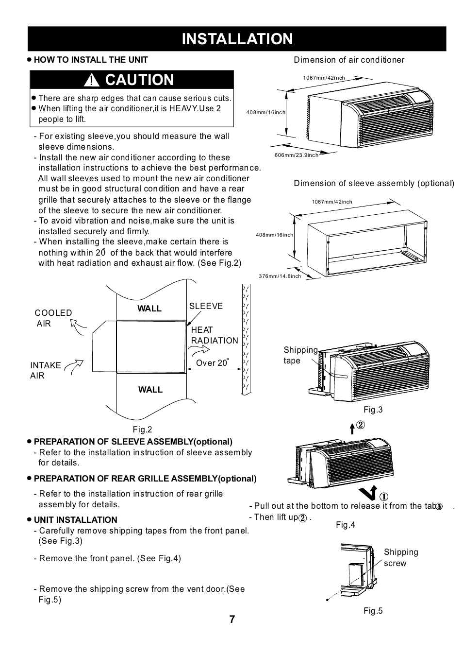 Installation, Caution | Klimaire KTHM015-E5H2 PTAC Installation Manual User Manual | Page 8 / 12