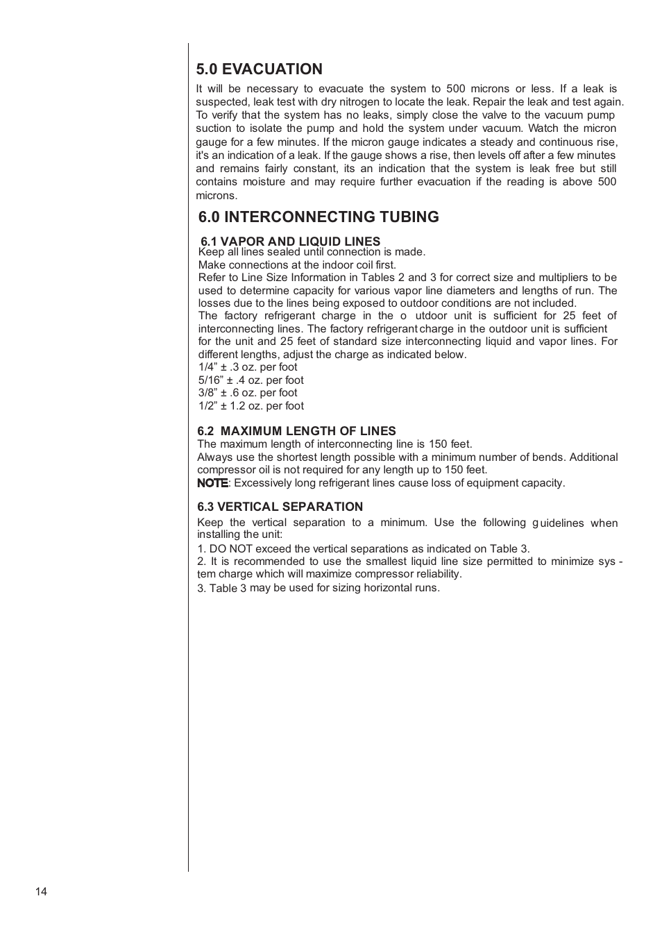 0 evacuation, 0 interconnecting tubing | Klimaire 13 SEER Series User Manual | Page 15 / 26